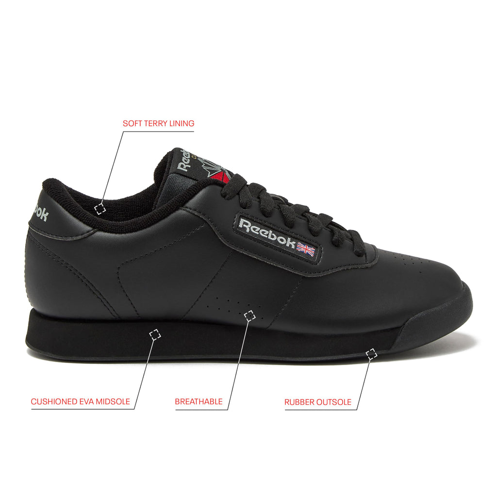 Reebok Princess Sneakers for Women, Comfortable Walking or Tennis Womens Shoes, Us-Black, 9.5 Wide