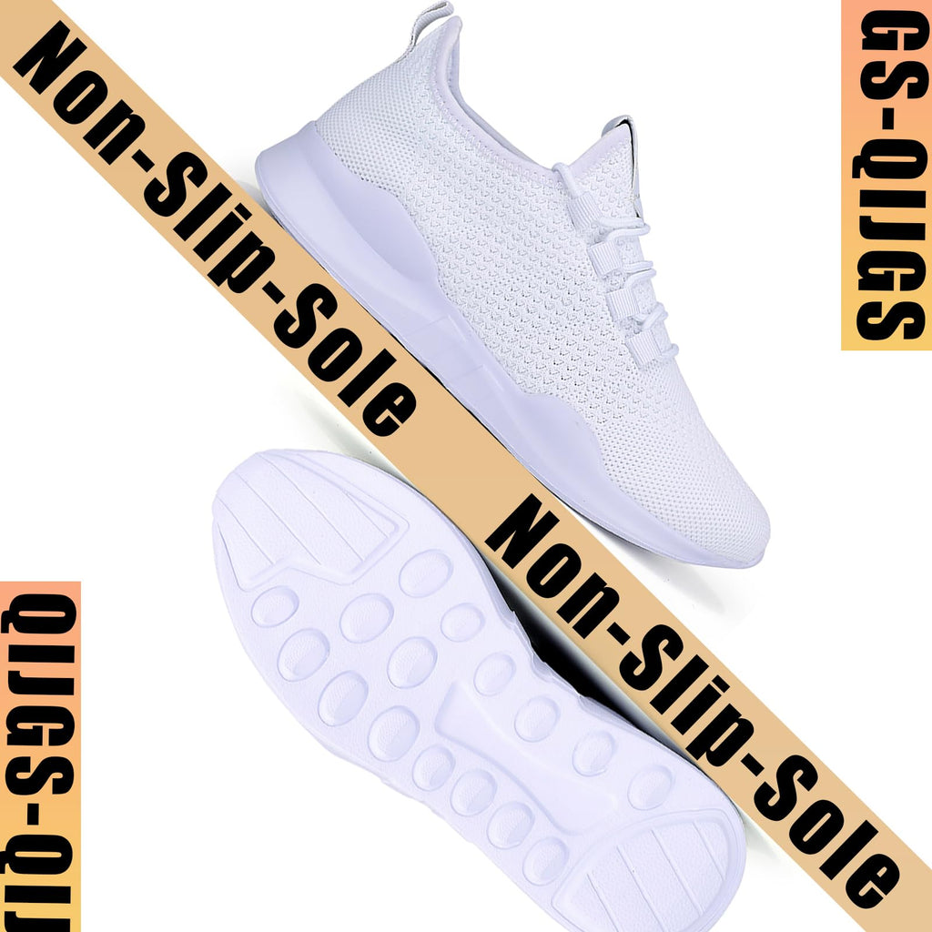 QIJGS Running Shoes for Men Tennis Athletic Gym Fashion WorkoutSneakers Mesh Lightweight Sports Casual Shoes-White-9.5