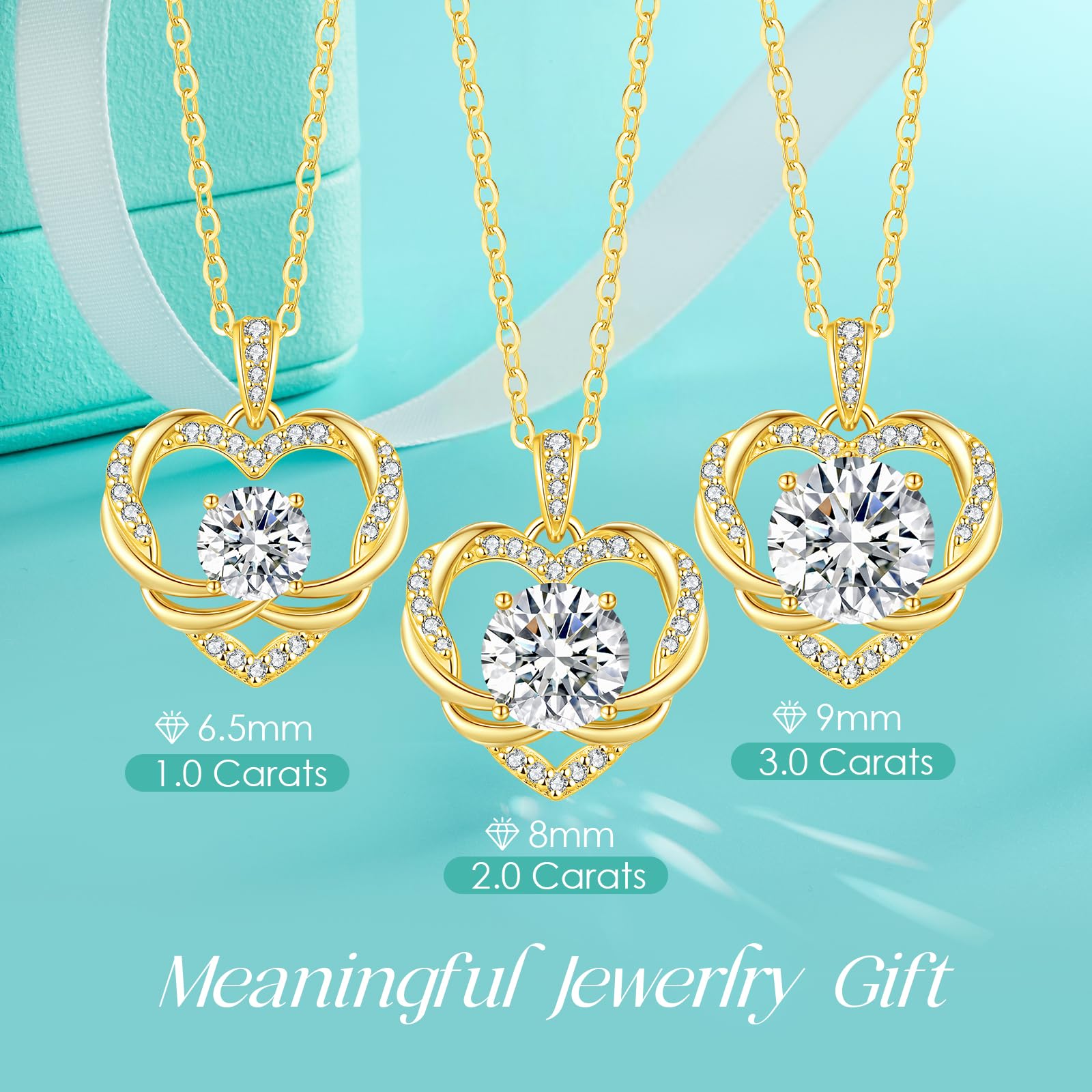 OOBEE Valentines Day Gift Moissanite Heart Pendant Necklace for Women 925 Sterling Silver Fine Jewelry for Her, Ideal Birthday Anniversary Christmas Gift for Women Wife Mom Girlfriend Daughter, 18K Gold Plated (18K-3CT)