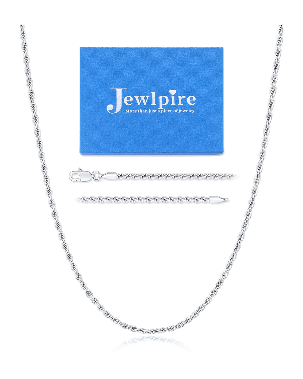 Jewlpire Silver Chain Necklace for Women, 2.5mm Rope Chains Silver Chain for Women Sturdy Womens Chains Necklace, 20 Inch