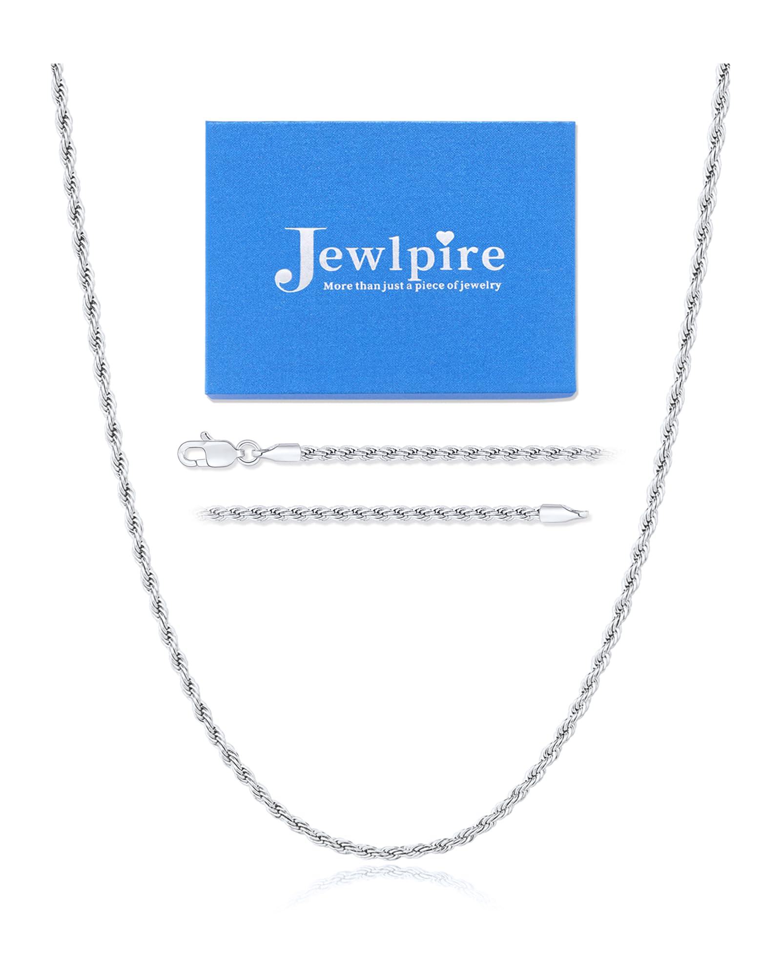 Jewlpire Silver Chain Necklace for Women, 2.5mm Rope Chains Silver Chain for Women Sturdy Womens Chains Necklace, 20 Inch