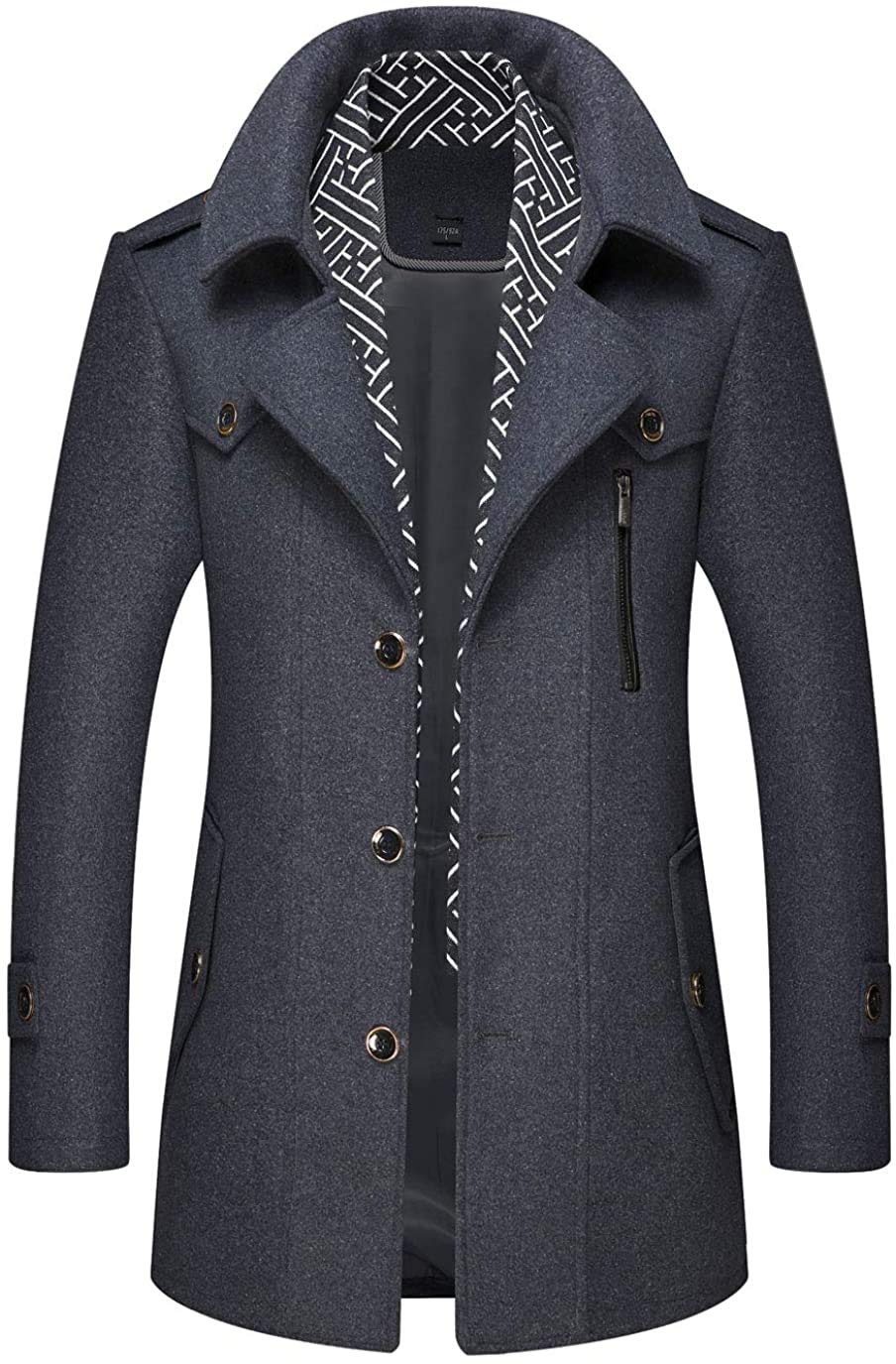 CHARTOU Men's Stylish Scarf Single breasted Wool Walker Coat Thick Winter Jacket-6 Colors (Grey, Medium)
