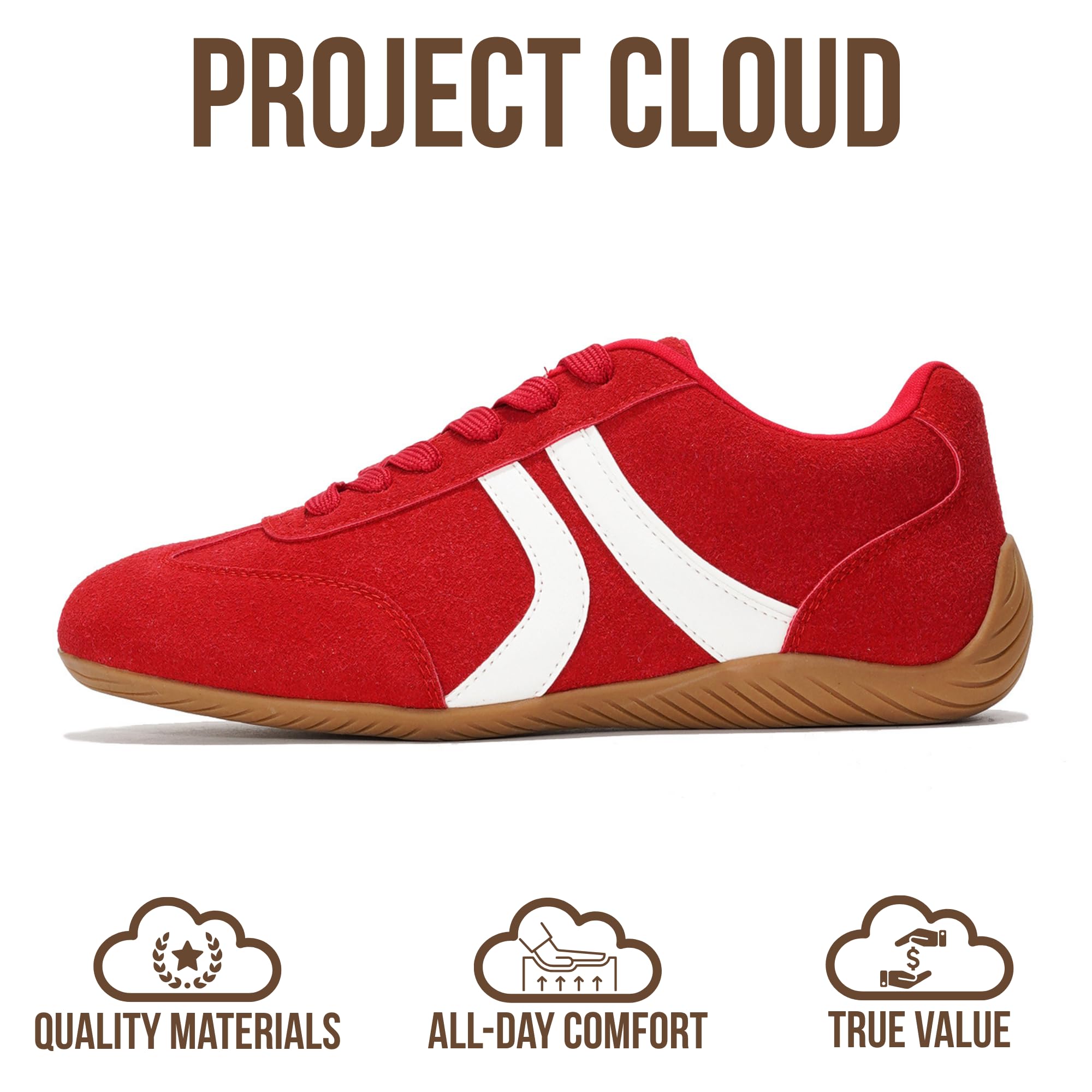 Project Cloud Barefoot Shoes Women – Memory Foam Lace-Up Womens Sneakers – Lightweight & Non Slip Womens Shoes Casual – All-Day Women's Fashion Sneakers for 2026 (Goal, RED, 7)
