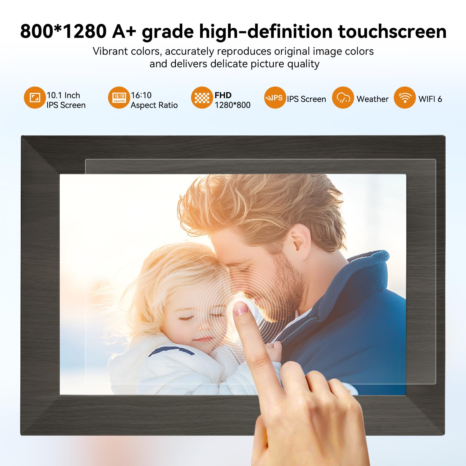 BWJBSW 10.1 Inch Smart Digital Picture Frame with Wi-Fi 6, 32GB Storage, IPS Touch Screen, Auto-Rotation, Music Sync, Weather & Clock - Ideal Gift for Families