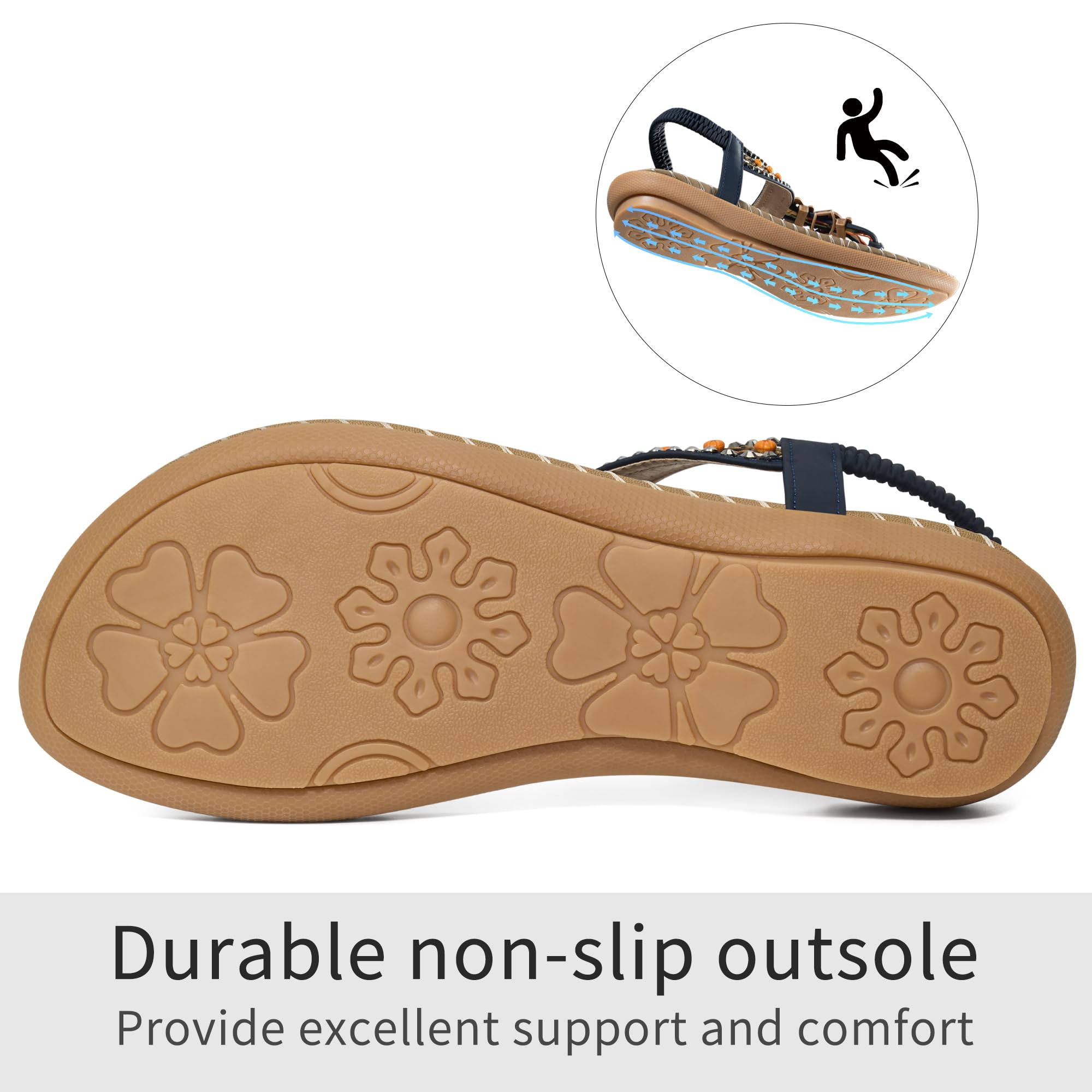 Ablanczoom Flats Sandals for Women Dressy: Casual Summer Sandals 2026 - Comfort Walking Ladies Shoes with Beaded Elastic Ankle Strap