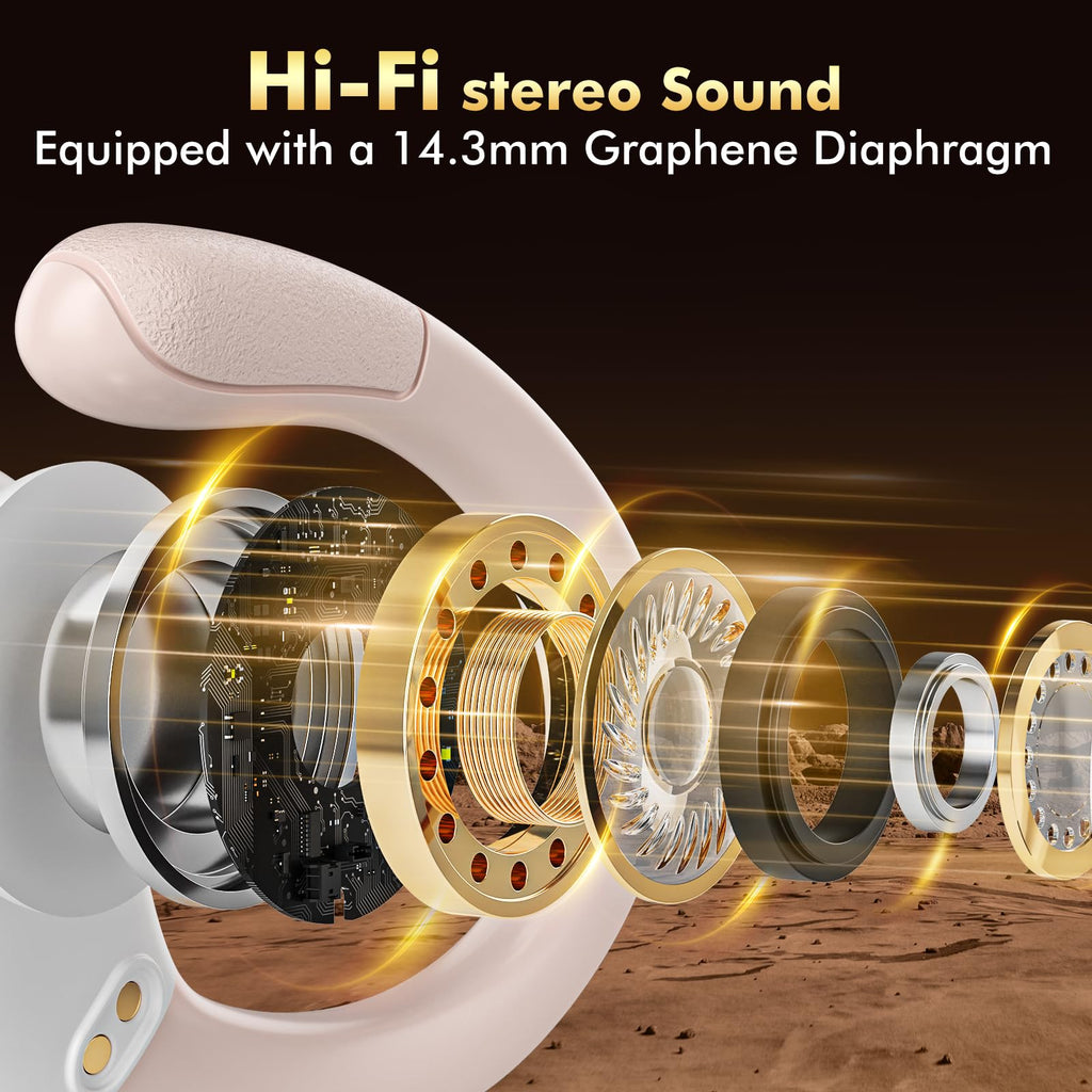 HAOYUYAN Wireless Earbuds, Sports Bluetooth Headphones, 80Hrs Playtime Ear Buds with LED Power Display, Noise Canceling Headset, IPX7 Waterproof Earphones for Workout/Running（Rose Gold）