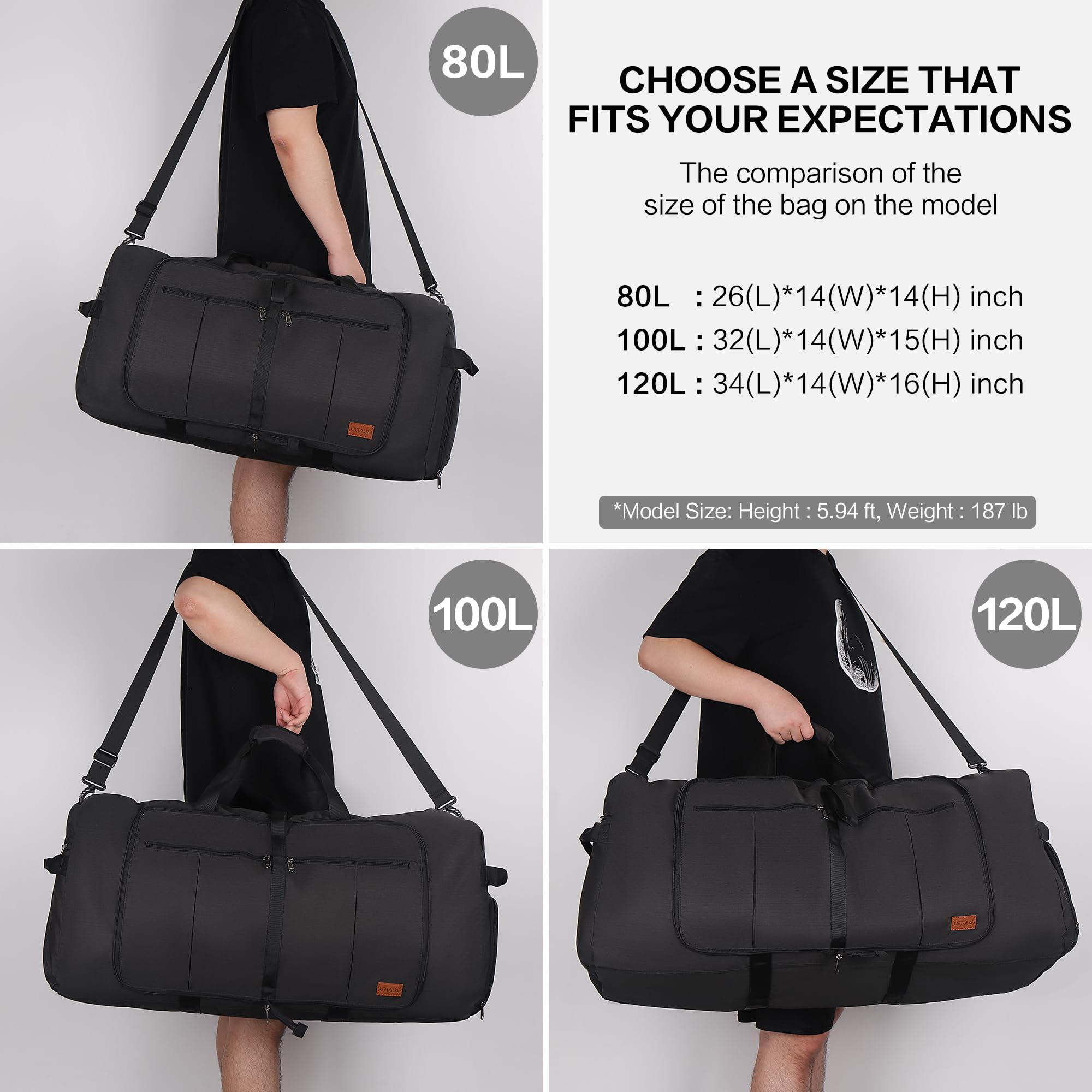 120L Foldable Collapsible Waterproof Travel Duffel Bag for Men and Women with Shoe Compartment