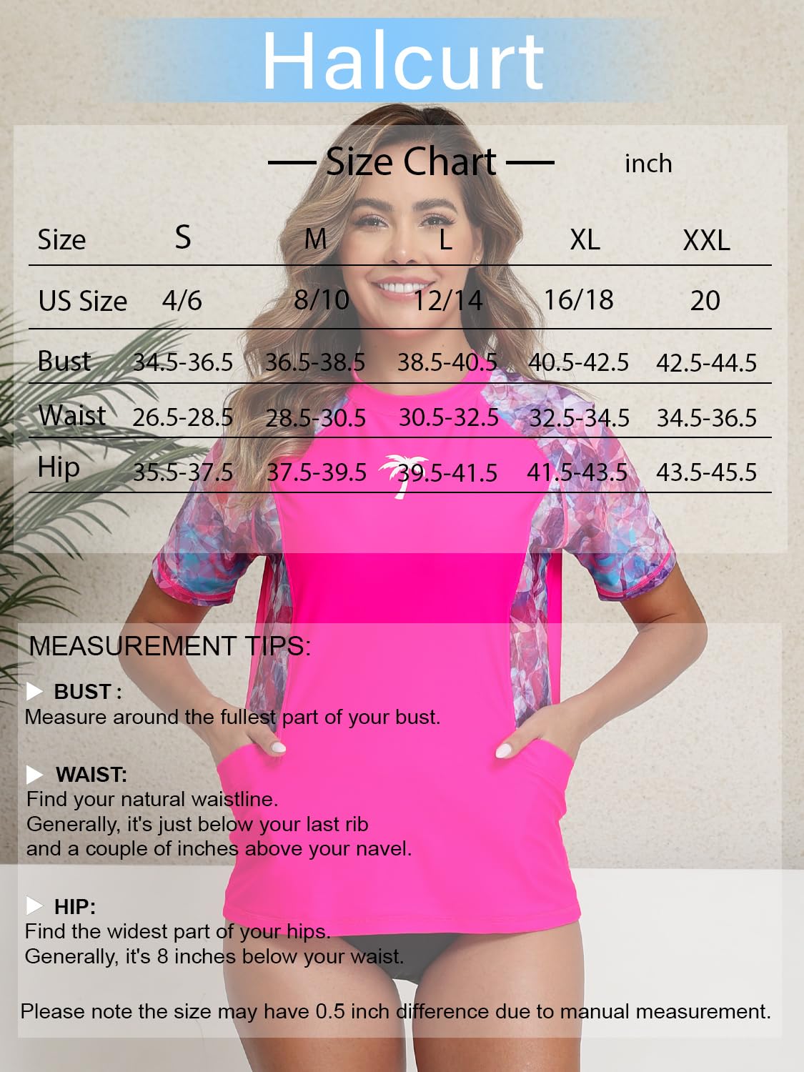 Halcurt Women's Short Sleeve Rash Guard Swimsuit Top with Pocket Swim Shirt Only UPF50+ Quick Dry Bathing Suit Hot Geometric M