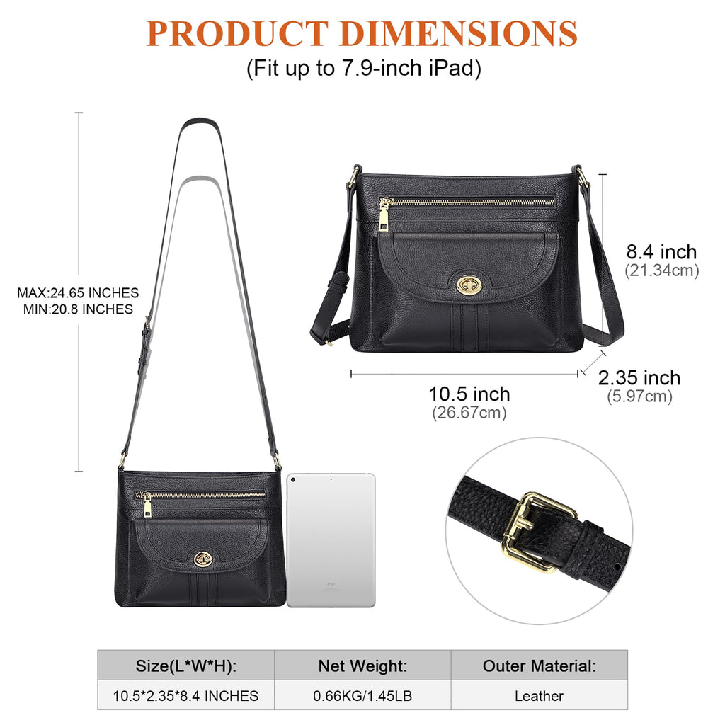 Over Earth Genuine Leather Crossbody Bags for Women Trendy Purses and Ladies Shoulder Handbags(O202E-2G Black)