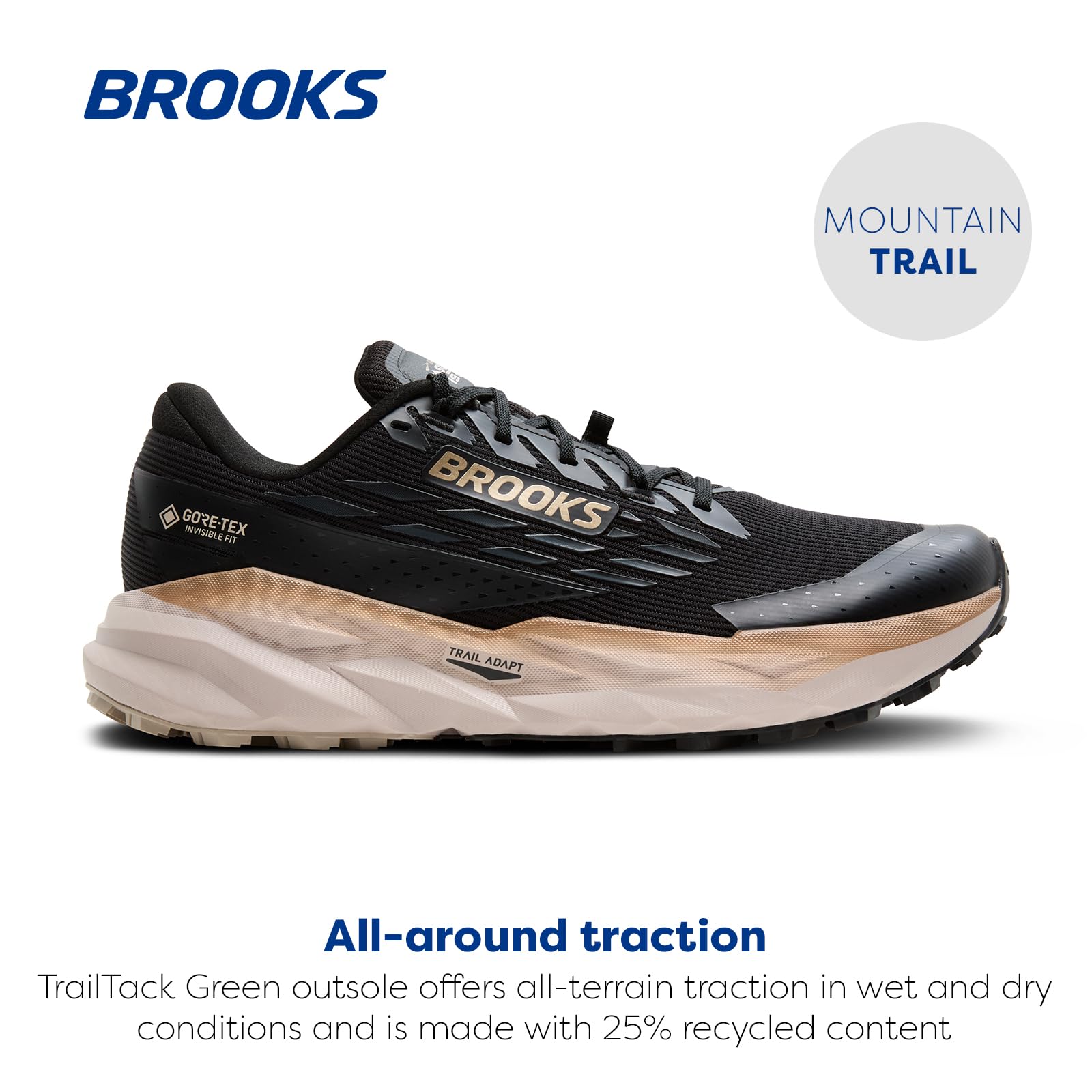 Brooks Men’s Cascadia19 GTX Waterproof Mountain Trail Running Shoe - Black/Ebony/Chateau Gray - 8.5 Medium