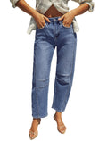IWD Baggy Barrel Jeans for Women Trendy Vintage High Waisted Wide Leg Boyfriend Y2K Denim Ankle Pants with Pockets Medium Blue Small
