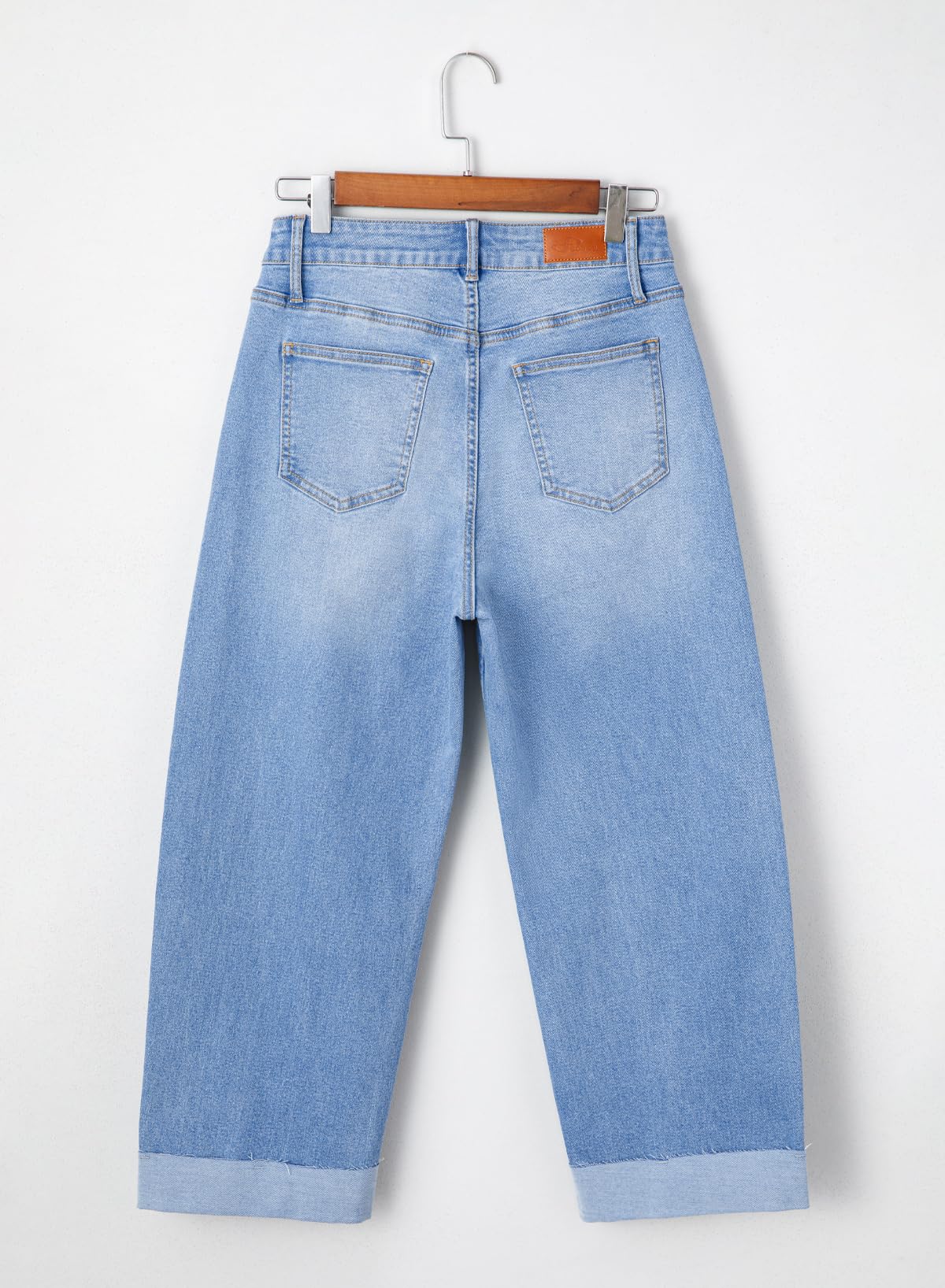 Sidefeel Women's Barrel Jeans High Waisted Wide Leg Capri Baggy Boyfriend Denim Pants Size 14 Sky Blue