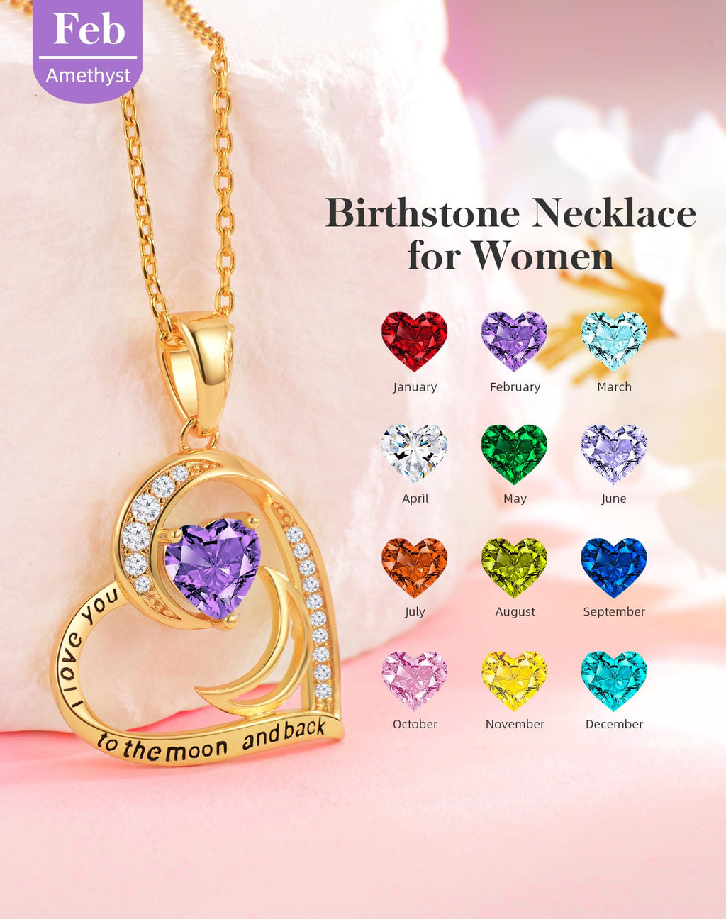 lobci Gold Necklace for Women Heart Necklaces for Wife Jewelry for Wife Gold Necklace for Girlfriend February Amethyst Jewelry(G-Feb-Amethyst)