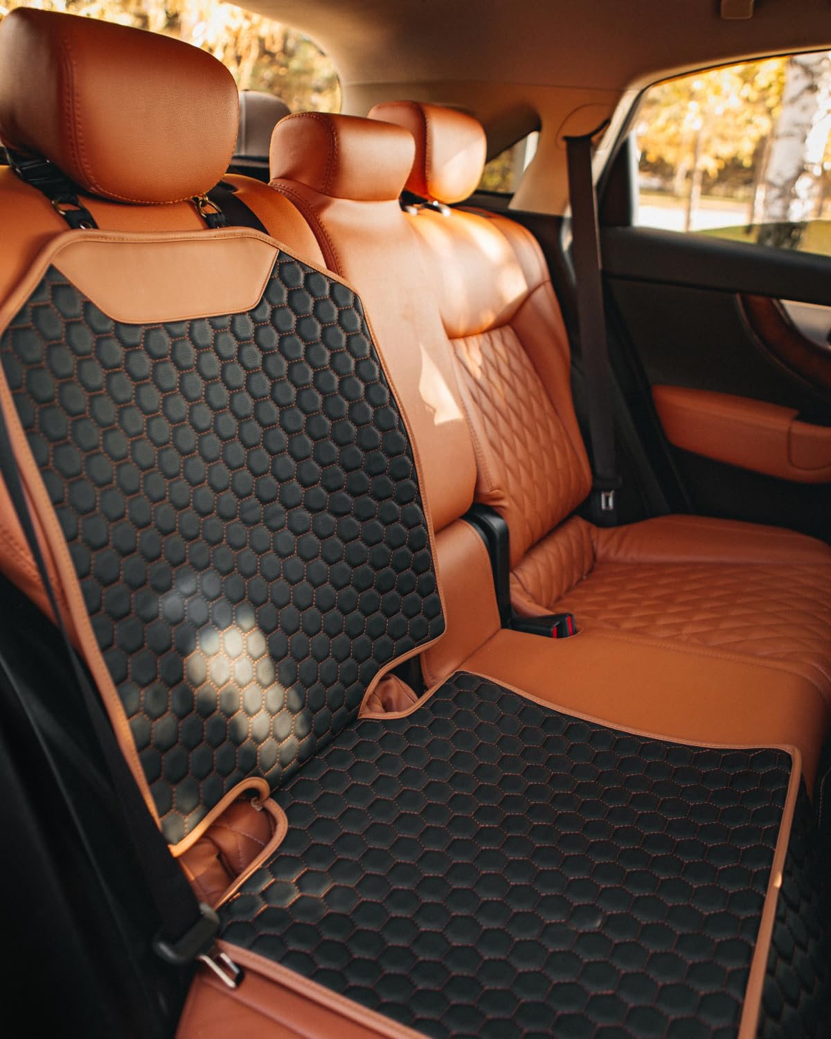 Owleys Premium Leather Car Seat Protector for Child Car Seat Cover from Dirt Scratches - Infant Car Seat Protector for Back Seat/Front Booster Seat Protector Under Baby Car Seat Waterproof 1pc Hexy