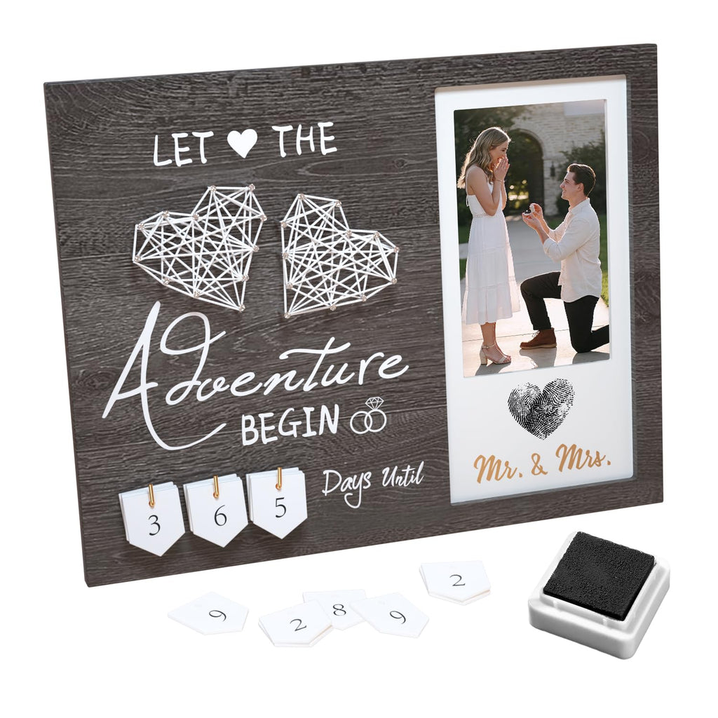 Inovayer Engagement Gifts for Couple, Wedding Countdown Heart Thumbprint Picture Frame and Ink Kit, Bride to be Gift, Cool Engagement Present for Her Women, Fiance Gifts