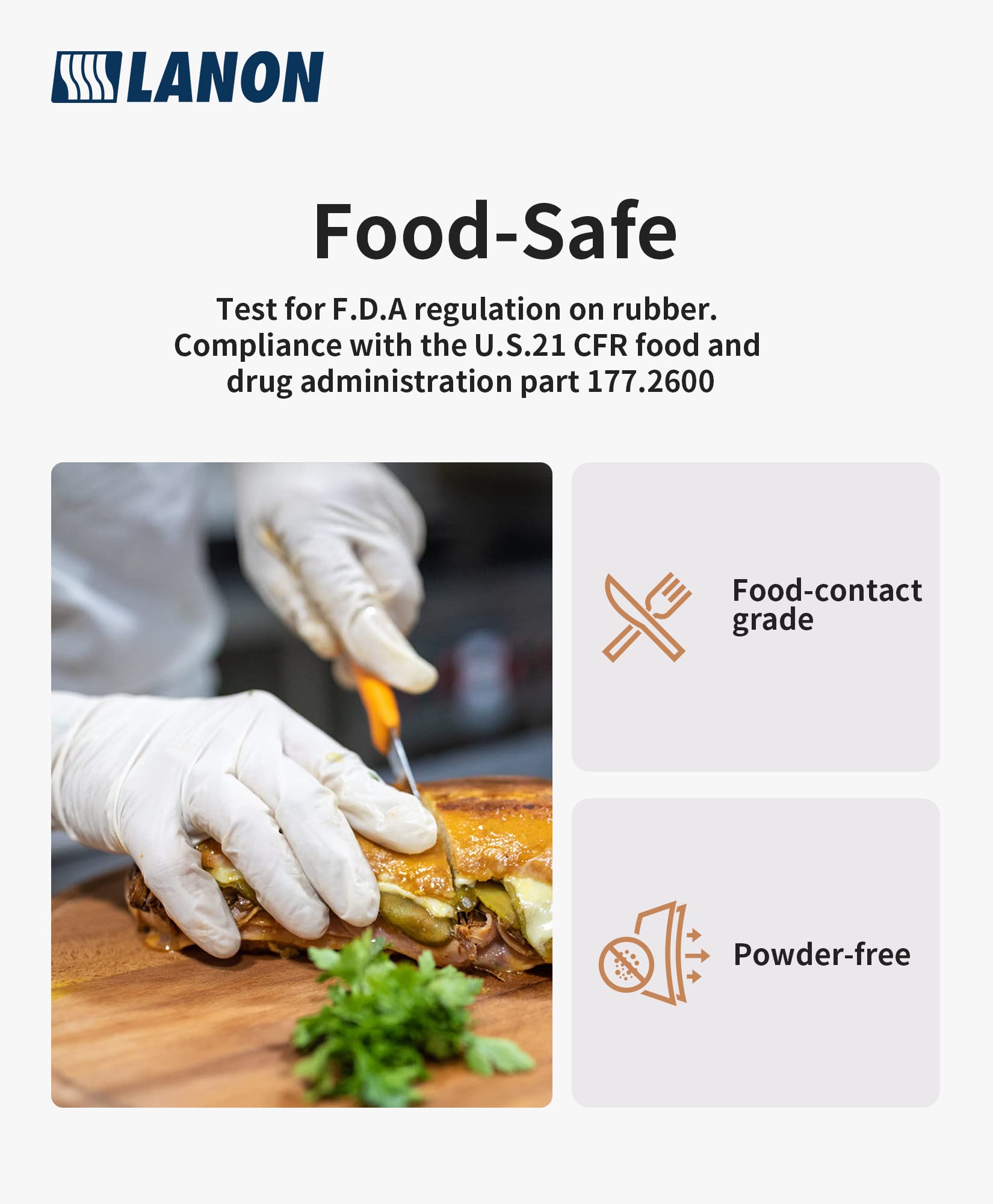 LANON Food Safe White Disposable Nitrile Gloves, Latex-Free, Powder-Free, Textured Fingertips, Cooking, Cleaning, Large