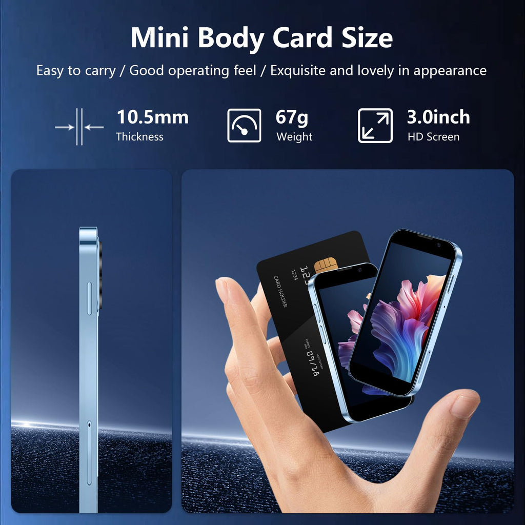 BLKE AIR Mini Phone 3.0" HD Touch Screen Mini Smartphone World's Smallest Unlocked Android Compact Mobile Phone for Kids & Students Cell Phone wih GPS Dual SIM Face ID 2GB+16GB Pink