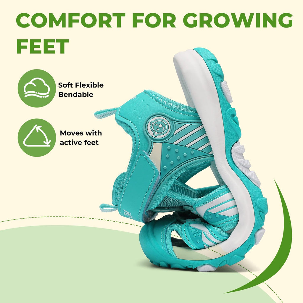 Mishansha Kids Closed Toe Sport Sandals for Boys Girls, Quick Dry Water Shoes with Adjustable Strap, Non Slip Beach Hiking Walking Sandals Green 1 Little Kid