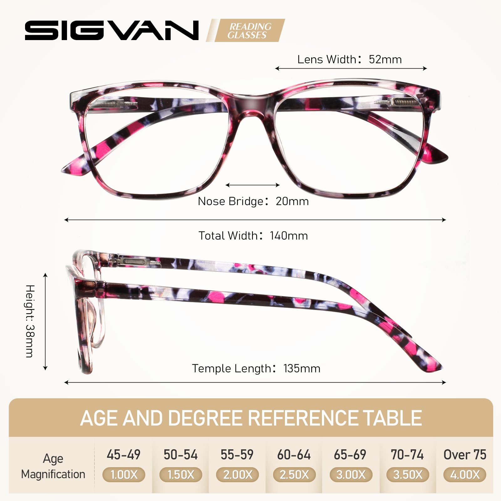 SIGVAN Ladies Reading Glasses Blue Light Blocking Spring Hinge Fashion Pattern Print Eyeglasses for Women (multicolour, 3.00)