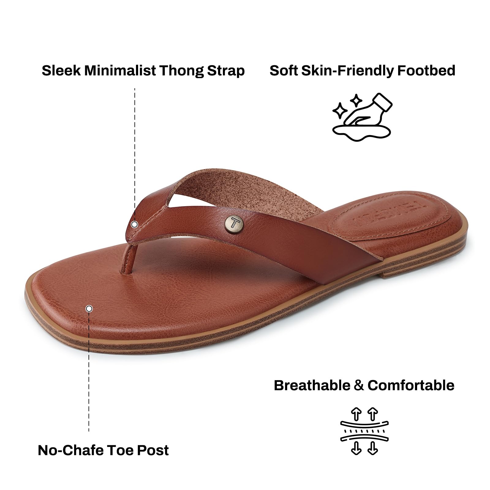 TEMOFON Flip Flops for Women Dressy: Comfortable Flat Tong Sandals 2026 Slip on Summer Casual Beach Walking Shoes Dark Brown Size 7.5