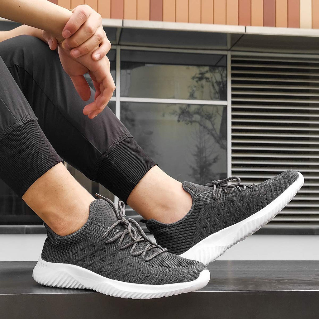 Feethit Mens Slip On Walking Shoes Lightweight Breathable Non Slip Running Shoes Comfortable Fashion Sneakers for Men Dark Grey Size 12