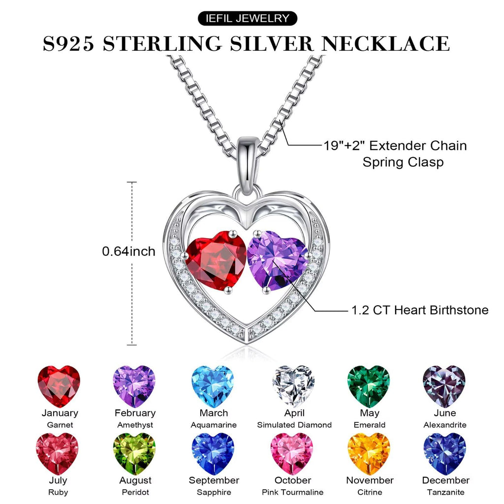 Iefil Birthday Gifts for Women - 925 Sterling Silver Necklace, Personalized Jewelry Gifts for Wife Girlfriend Mom| October Pink Tourmaline & Citrine Necklace