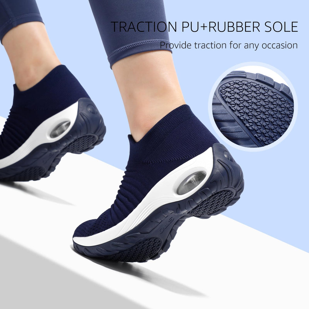 STQ Walking Shoes Women Slip on Sneakers Tennis Work Non Slip Arch Support Orthopedic Comfortable Nursing Plantar Fasciitis Breathable Mesh Fashion Ladies Navy 8