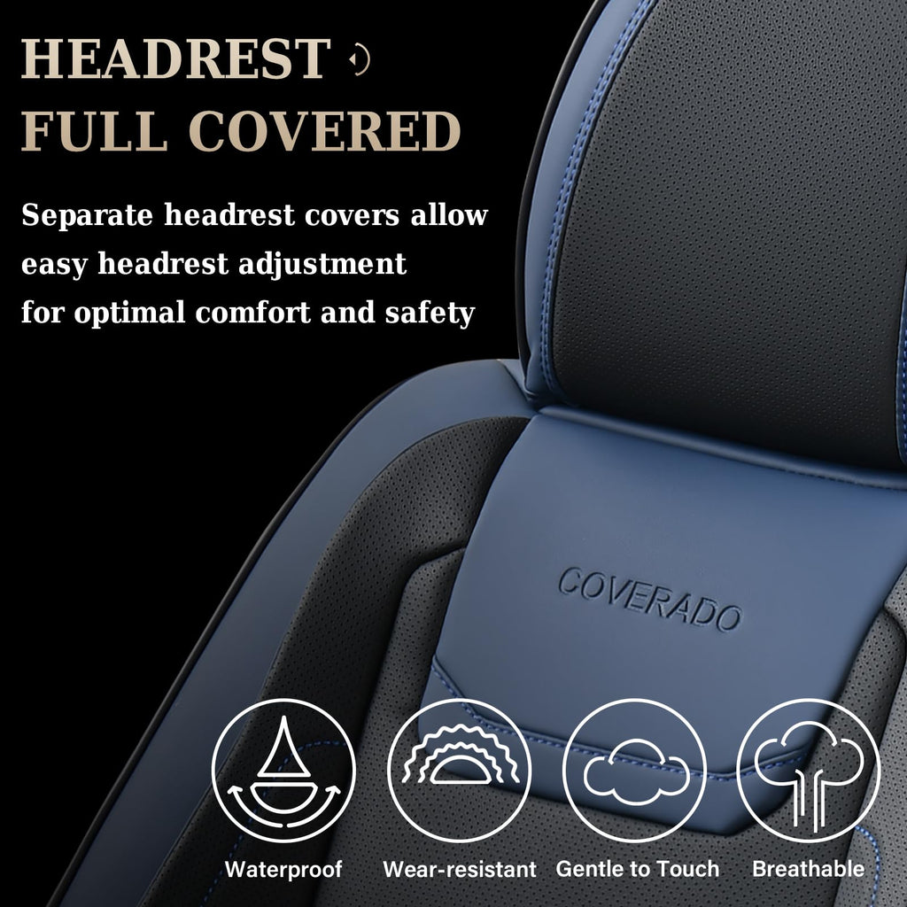 Coverado Car Seat Covers, Front Covers for Cars, Car Seat Cover Front Seats, Car Seat Protector Waterproof, Leather Car Seat Cushion, Universal Interior Covers Seat Protectors for Most Cars Blue