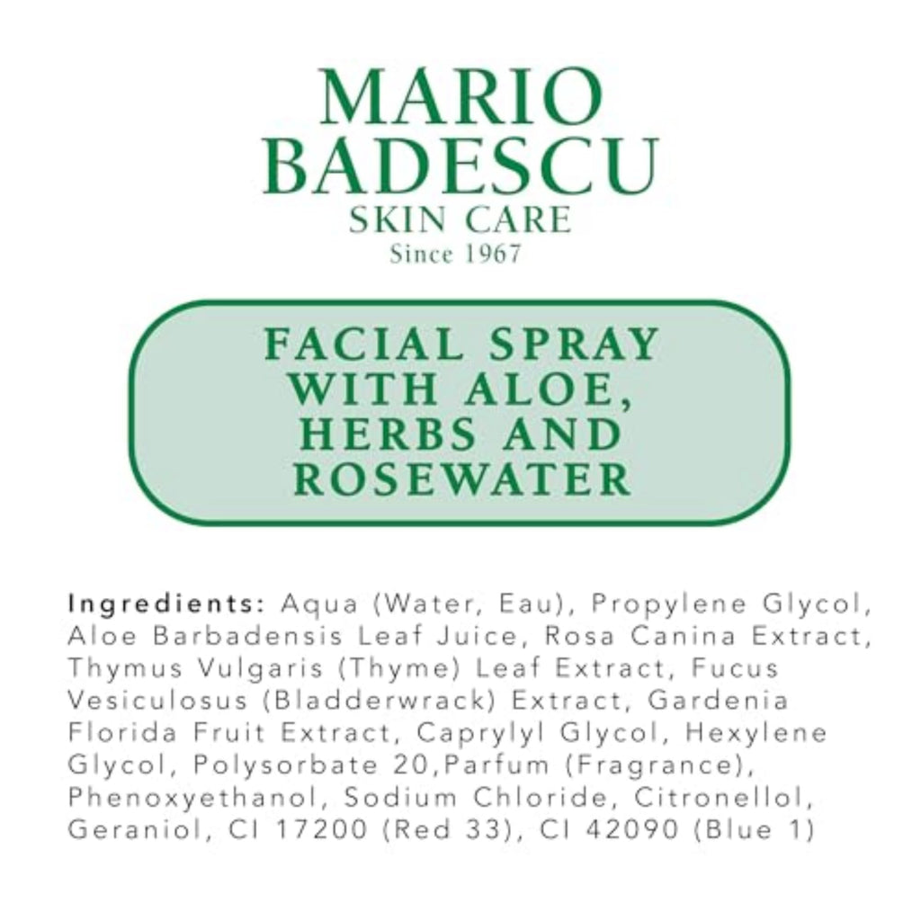 Mario Badescu Facial Spray with Aloe, Herbs and Rose Water for All Skin Types, Face Mist that Hydrates, Rejuvenates & Clarifies, 4 FL OZ