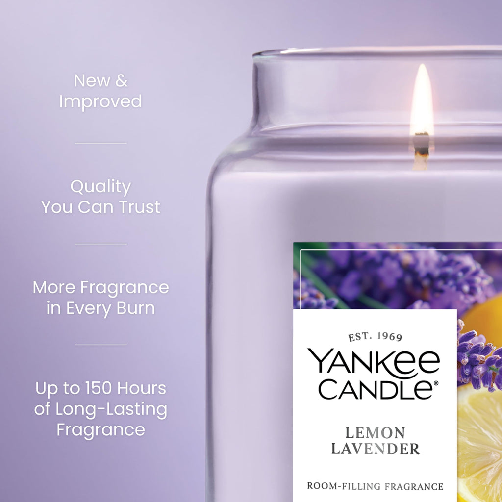 Yankee Candle Lemon Lavender, Scented Candle, 22oz Large Jar with up to 150 Hour Burn Time, Giftable, Birthdays
