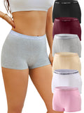 FINETOO Womens Cotton Boy Shorts Underwear Full Coverage Soft Boxer Briefs High Waisted Panties for Lady Girls 6 Pack(S)
