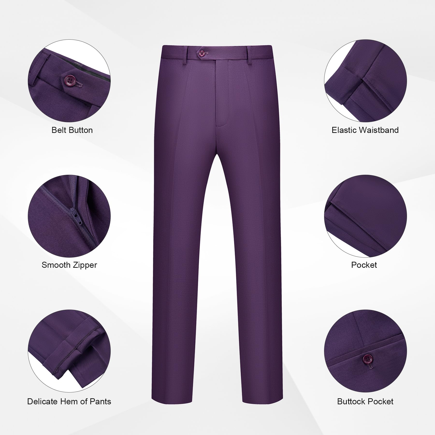 WULFUL Men's 2 Piece Slim Fit Suit Set One Button Blazer Jacket Pants Tuxedo Set for Party, Wedding and Business Purple