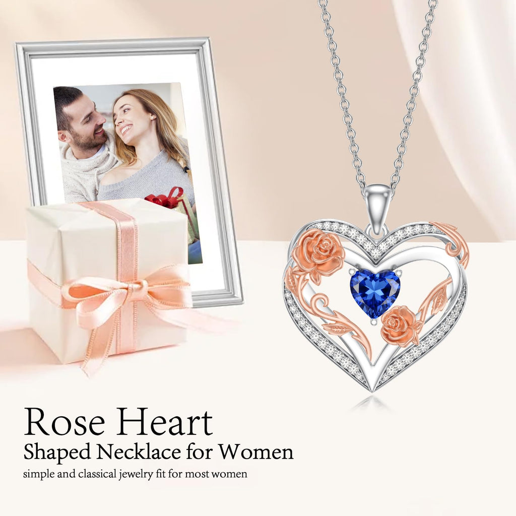 OKROKTOT Sapphire Necklace for Women Heart-Shaped September Birthstone Pendant Sapphire Jewelry Birthday Anniversary Christmas Mother's Day Jewelry Gift for Mom Wife Sister Daughter Girlfriend Her