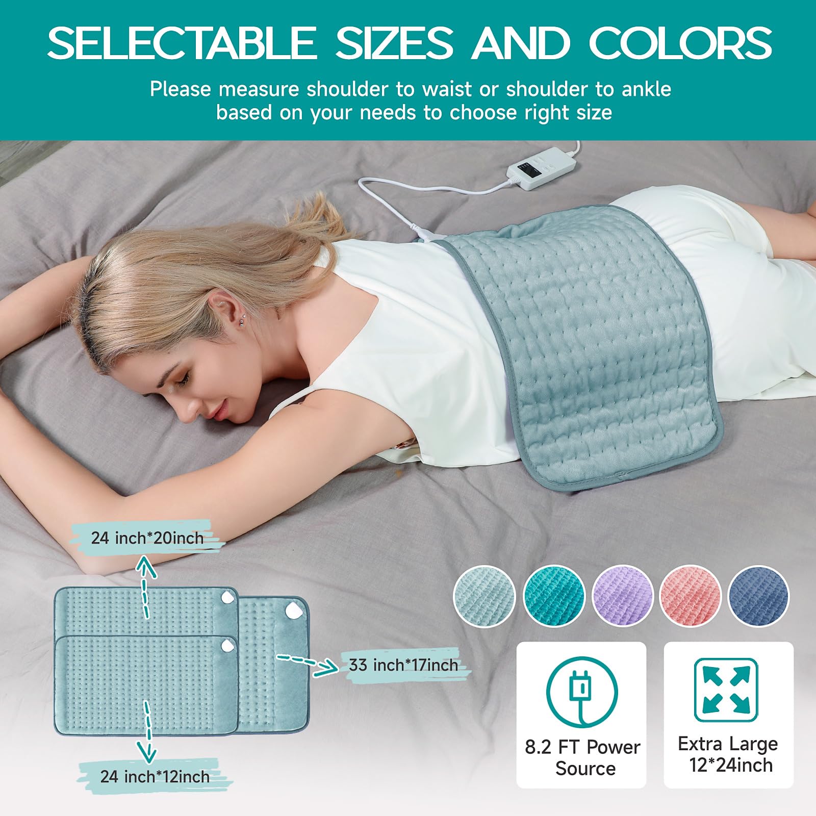 Heating Pad for Period Cramps, Heating Pad for Back/Neck/Shoulder Muscle Pain, 6 Heating&4 Timer Setting, Auto Shut Off, Dry/Moist Heat & Machine Washable, Gray Birthday Christmas Gifts for Women Mom