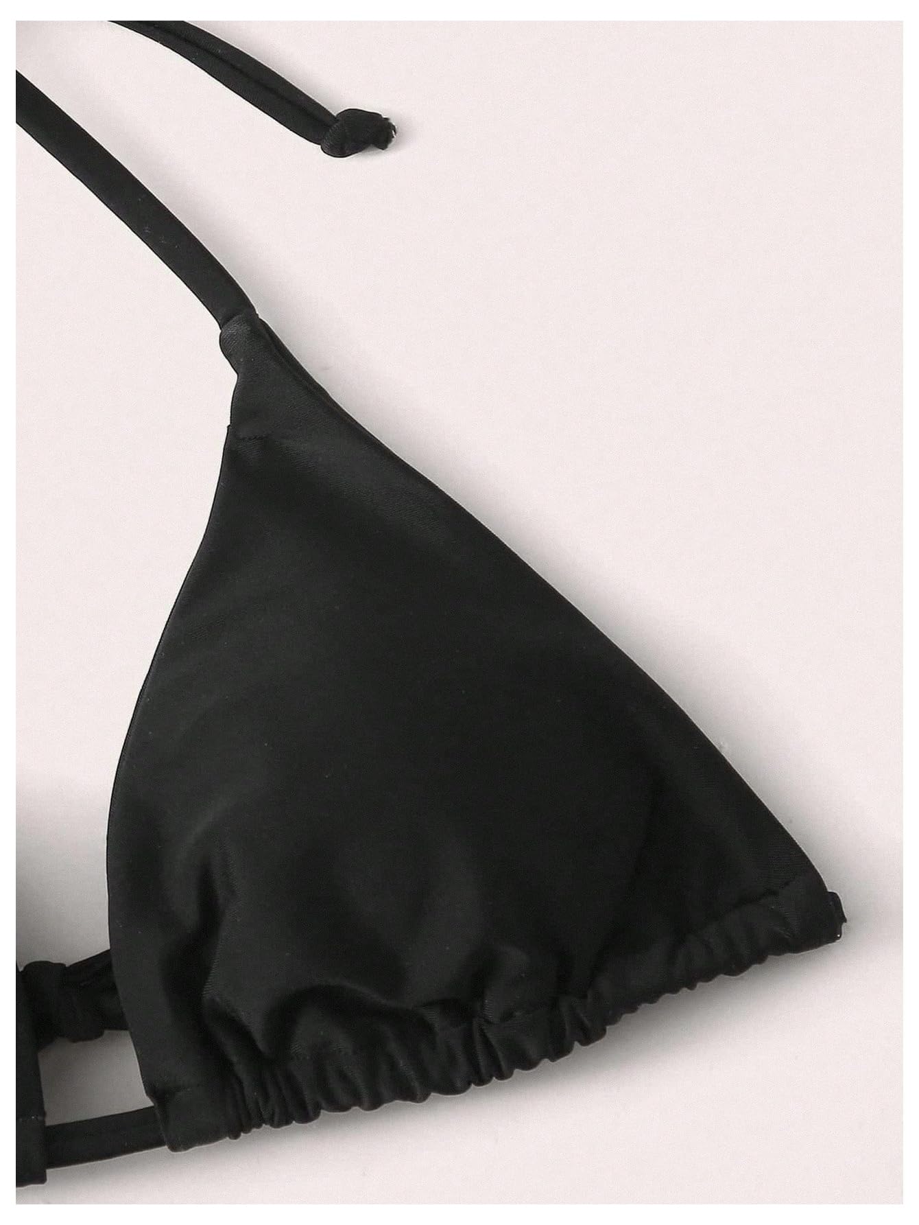 WDIRARA Women's Solid Triangle Bikini Top Sexy Halter String Micro Bathing Suits Tops Black Small