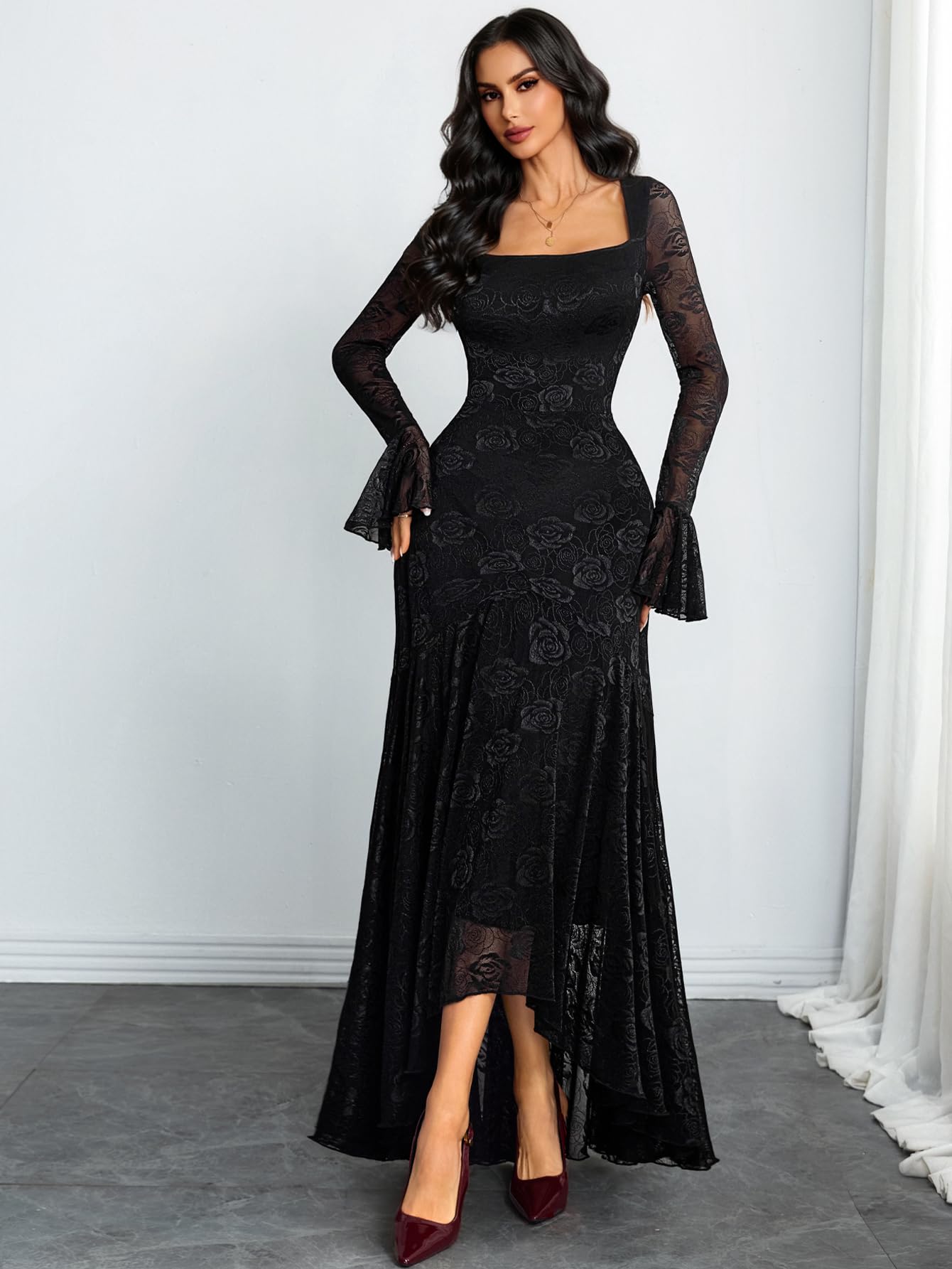 GothDark Plus Size Cocktail Dress with Sleeves Holiday Party Dresses for Women Women's Clothes Black X-Large Fits US Size 12