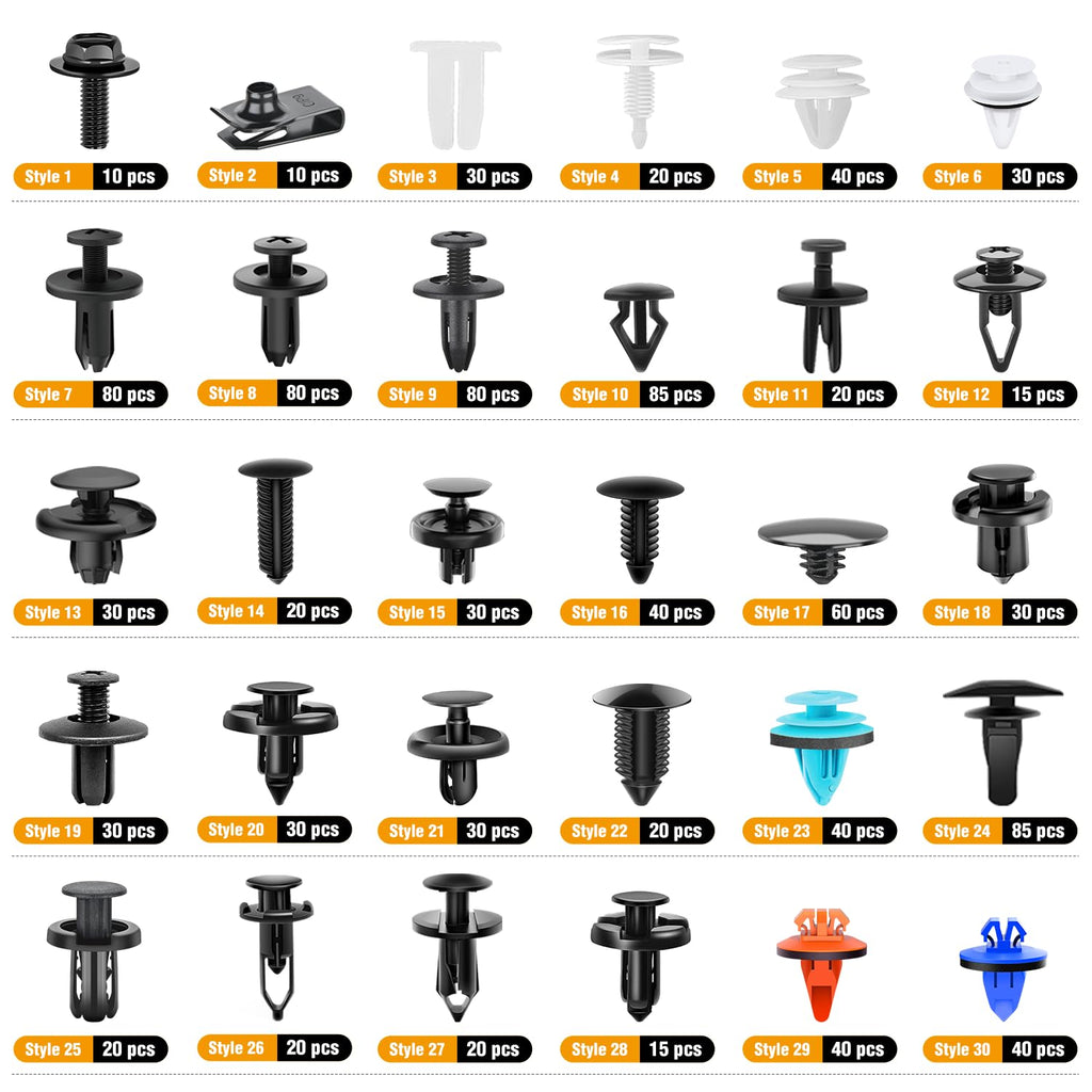 GOOACC 1045Pcs Car Push Retainer Clips & Auto Fasteners Assortment -30 Most Popular Sizes Nylon Bumper Fender Rivets with Fasteners Remover an 10 Cable Ties for Toyota GM Ford Honda Chevy