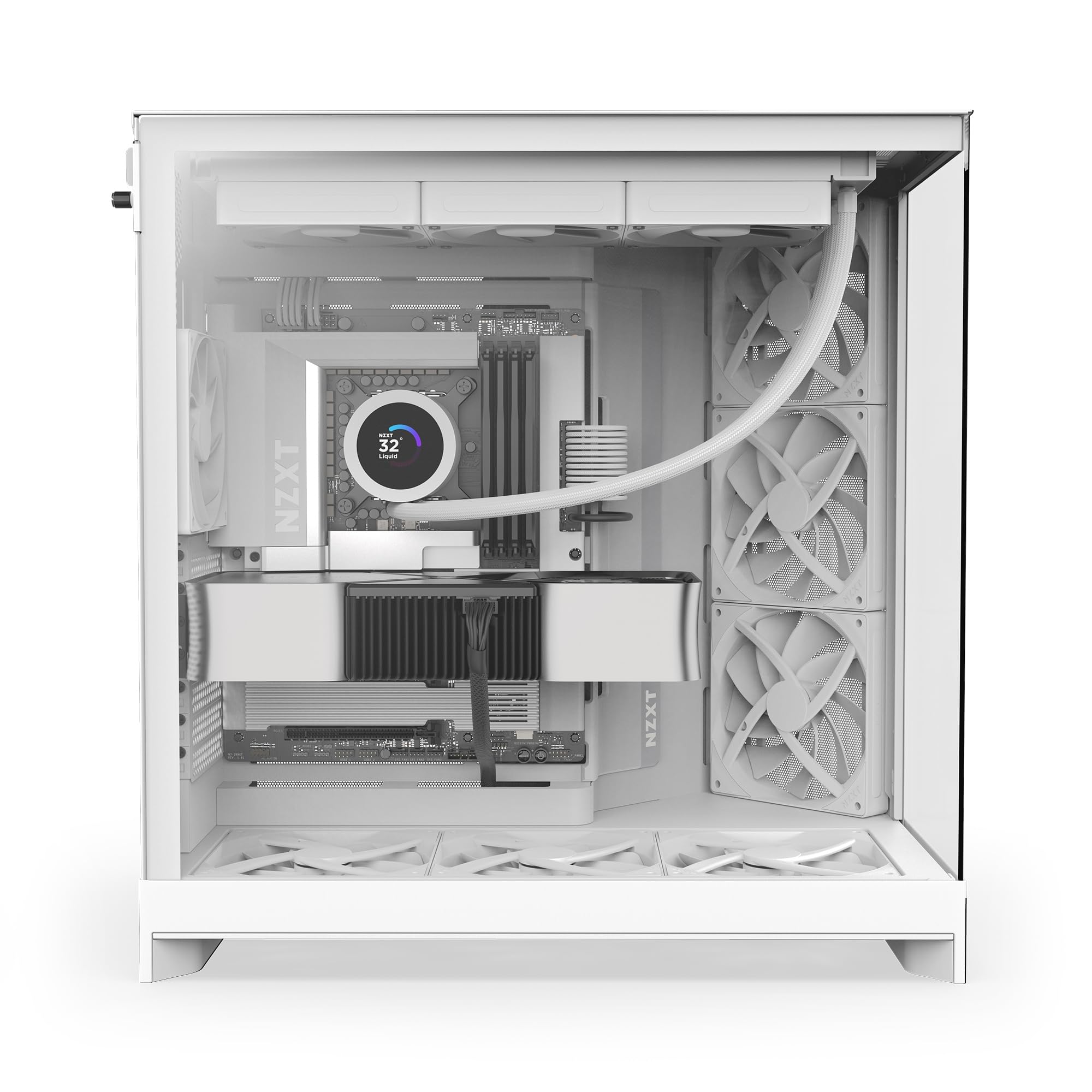 NZXT H9 Flow (2025) – Large Dual-Chamber ATX Mid-Tower Airflow PC Case – Includes 3 x 140mm & 1 x 120mm Fans – 420mm Radiator Support – Tempered Glass – Back-Connect Ready – White
