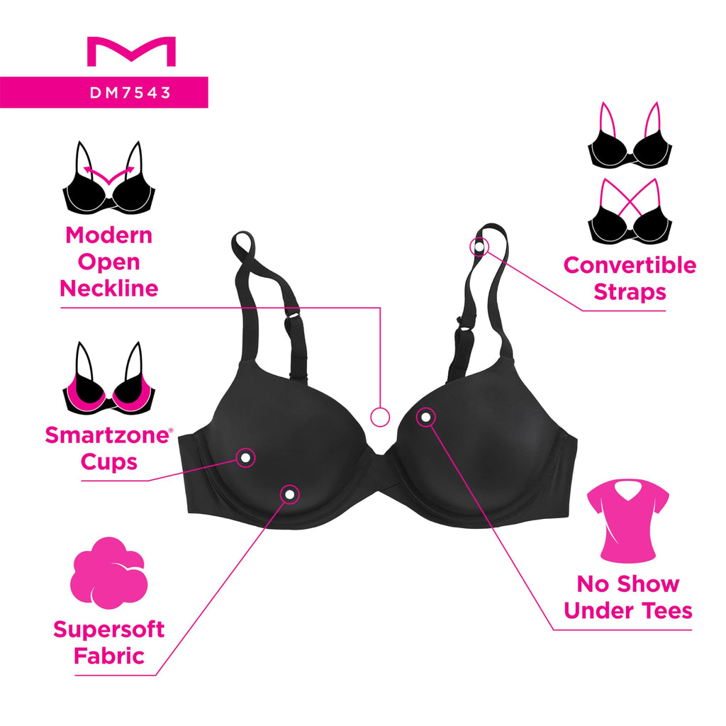 Maidenform Women's Underwire Bra, One Fab Fit Demi T-Shirt Bra, Convertible Straps, Microfiber, Lightly Lined Cups