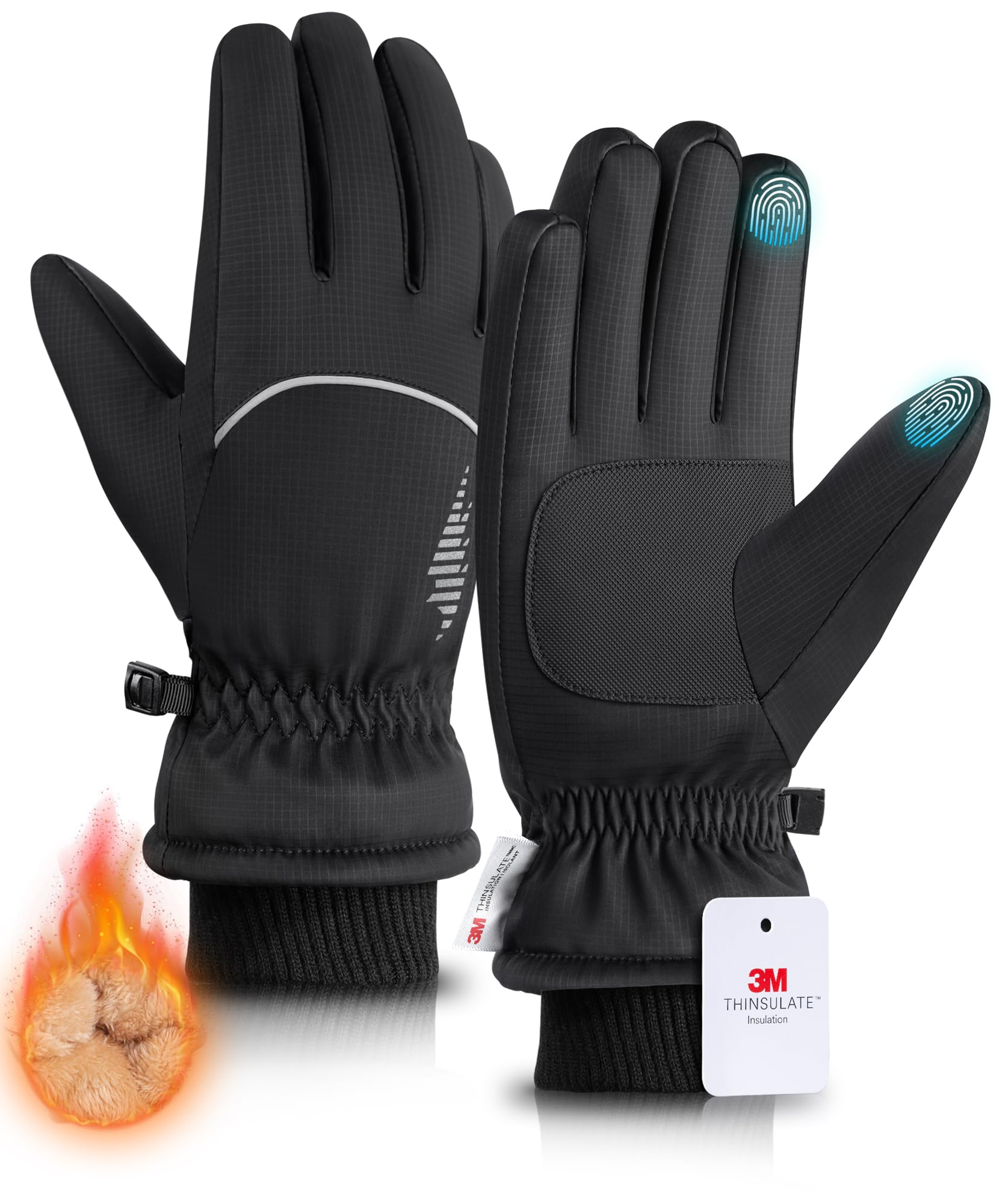 rivmount Waterproof Winter Gloves Women Men, Thermal Ski Gloves for Cold Weather with Warm, Touchscreen, 3M Thinsulate, Windproof for Outdoor, Running, Skiing, Cycling, Working, Snow Size Black M