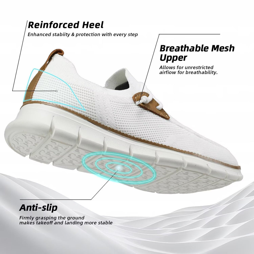 Mens Casual Loafers Shoes Slip On Fashion Walking Dress Sneakers Business Oxfords Work Lightweight Soft Sole Zapatos All/White