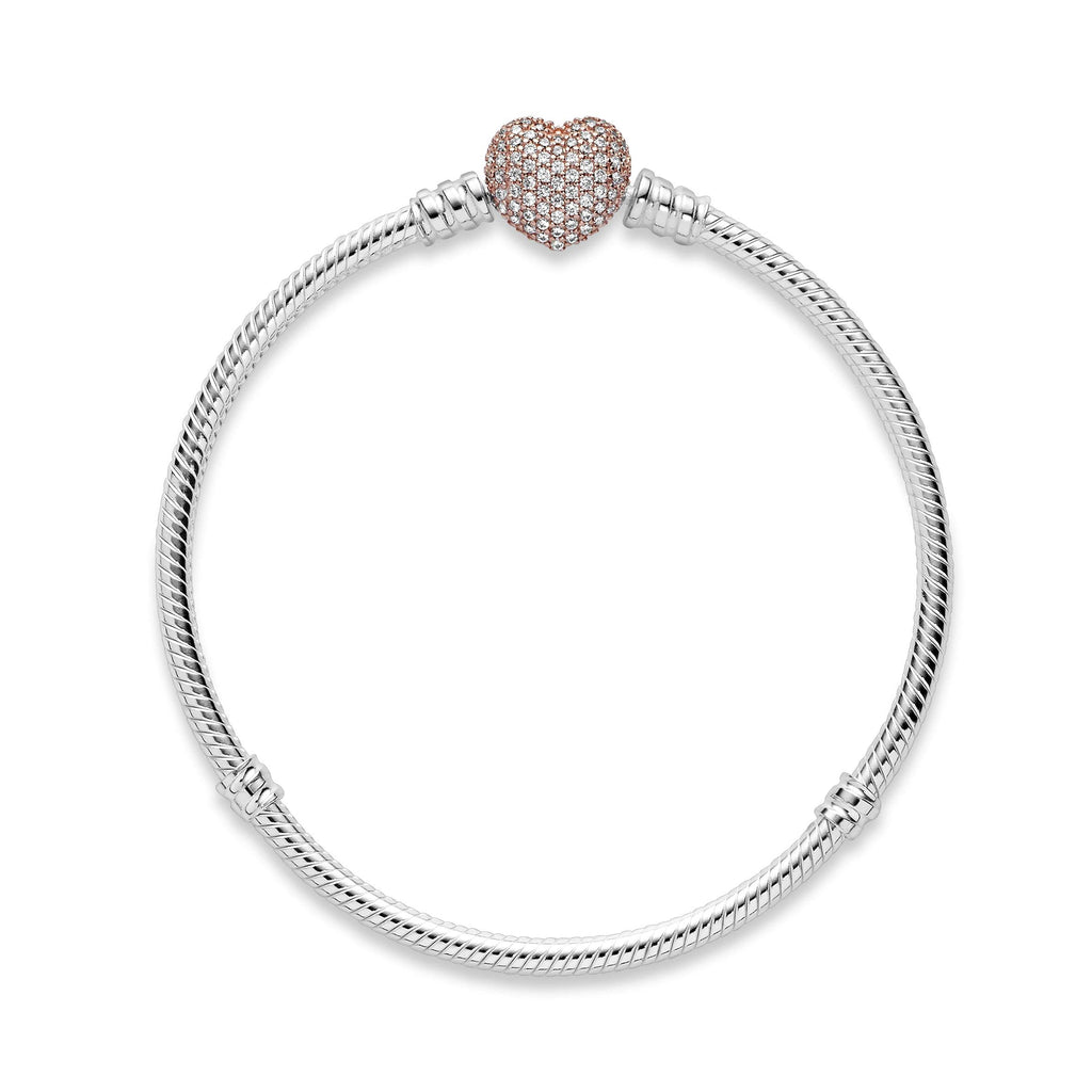 PANDORA Silver Bracelet w/Rose Pave Heart Clasp