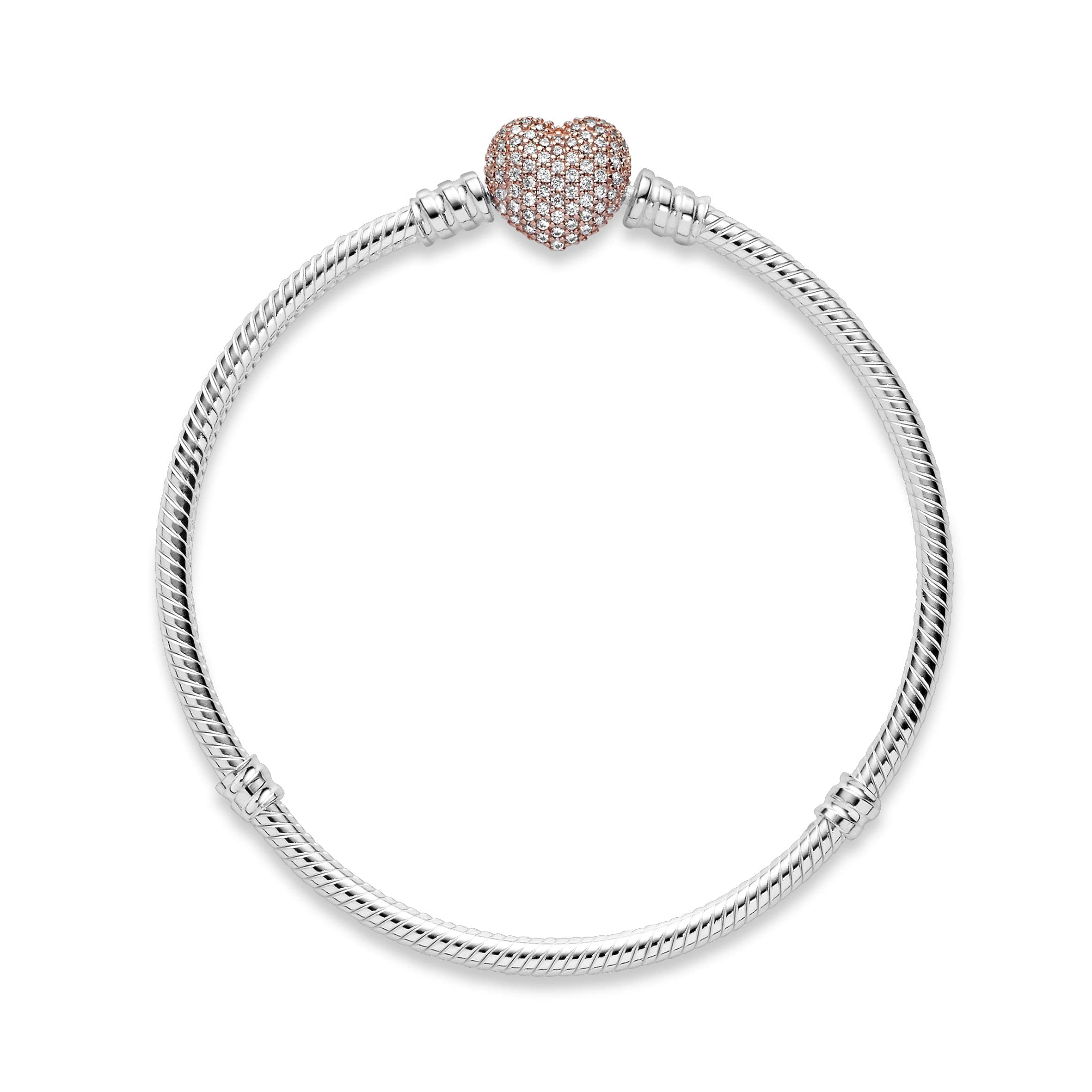 PANDORA Silver Bracelet w/Rose Pave Heart Clasp