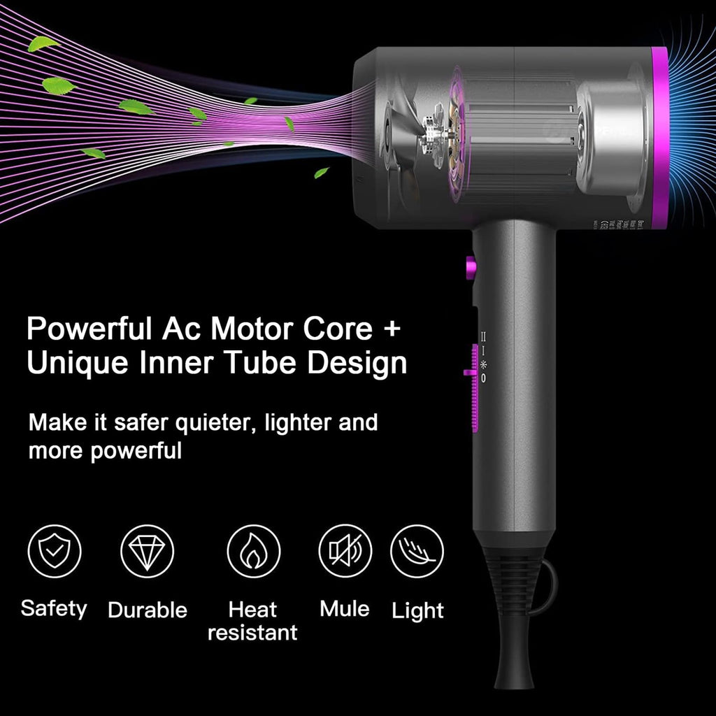 slopehill Professional Ionic Hair Dryer, Powerful 1800W Fast Drying Low Noise Blow Dryer with 2 Concentrator Nozzle 1 Diffuser Attachments for Home Salon Travel