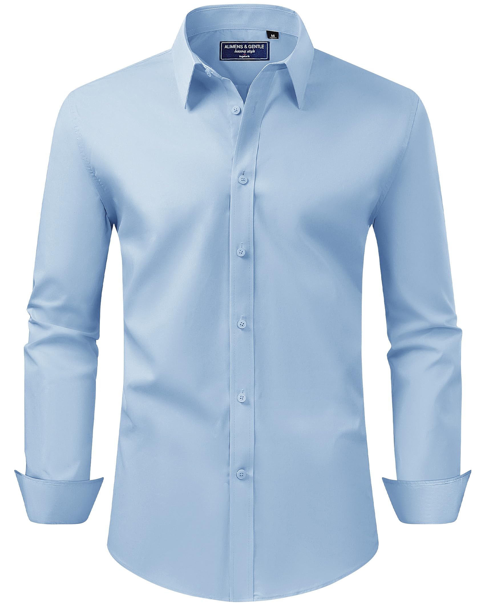 Alimens & Gentle Men's Dress Shirt Regular Fit Stain Shield Long Sleeve Solid Business Work Blue Button Down Shirts,Light Blue,XX-Large