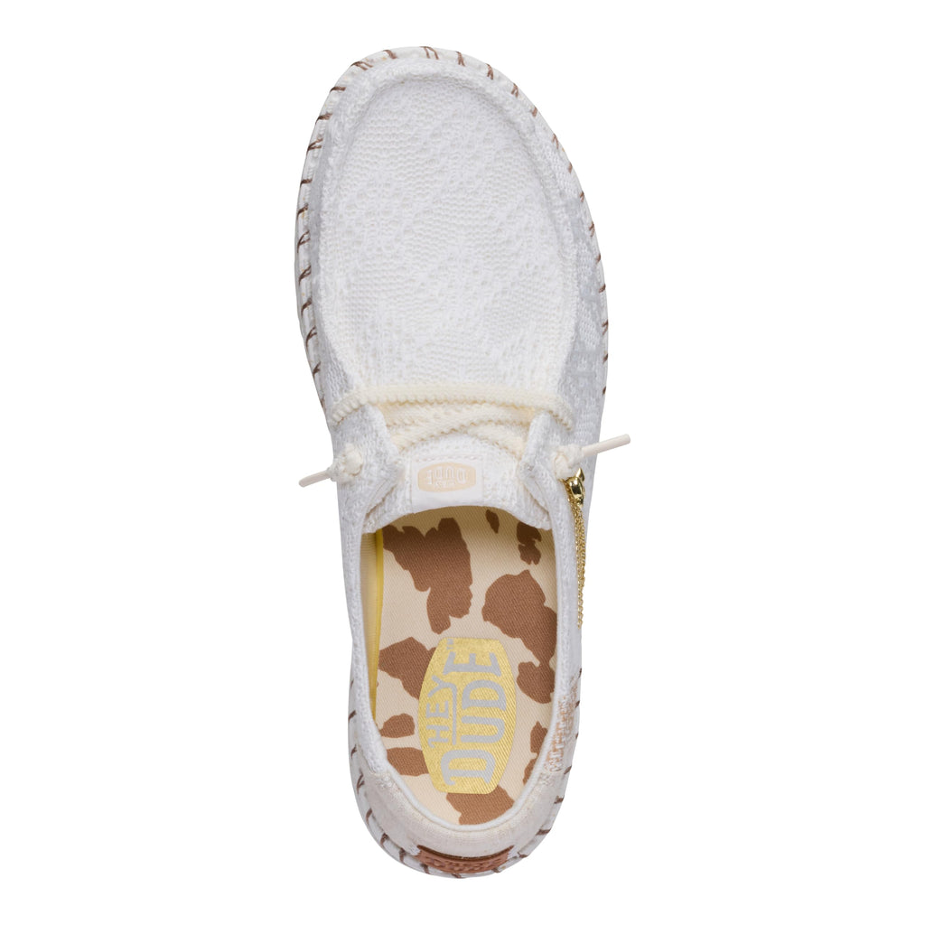 HEYDUDE Wendy Boho Knit White Size 8, Women’s Shoes, Slip-on Loafers, Comfortable & Light-Weight