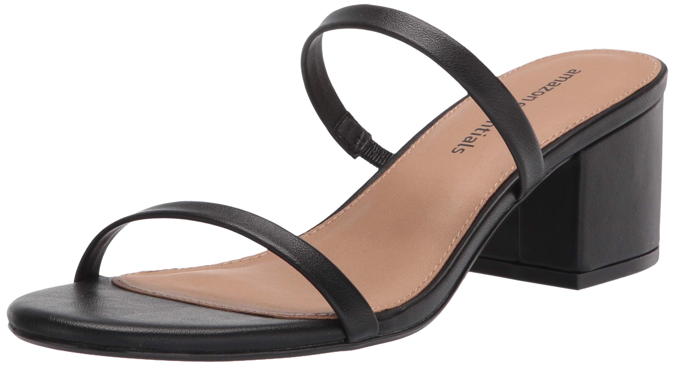Amazon Essentials Women's Thin Two Strap Heeled Slide, Black, 12