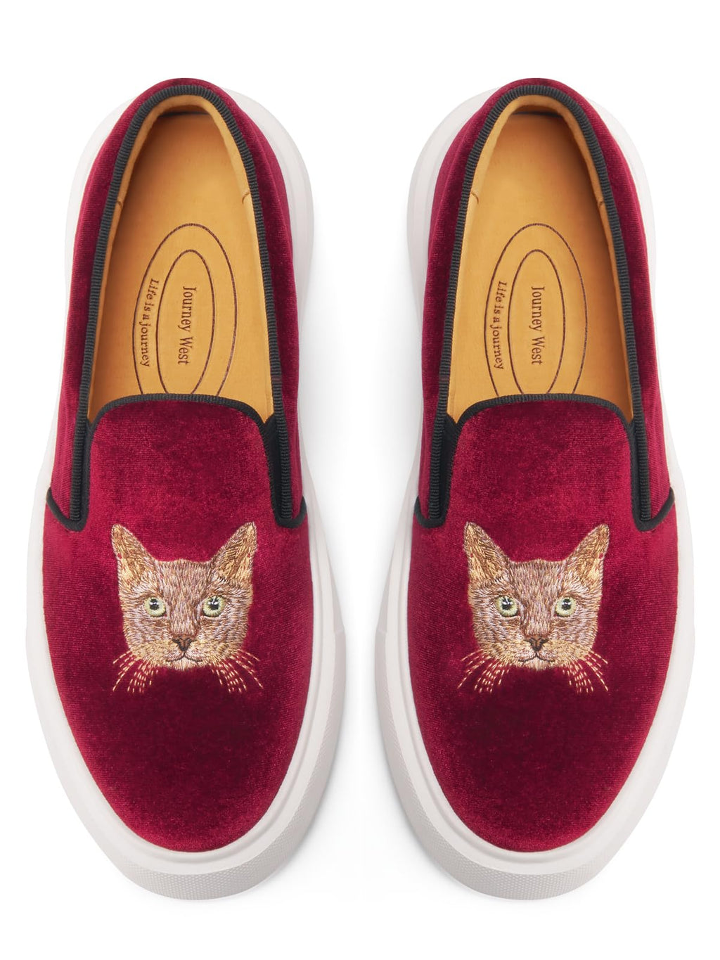 Women's Fashion Velvet Sneakers with Embroidery Light Weight Comfortable Slip-On Work Shoes for Women Cat Burgundy US 9.5
