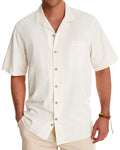 Alimens & Gentle Linen Shirts for Men Short Sleeve Button Down Shirts Cotton Summer Beach Cuban Shirts Vacation Hawaiian Shirts