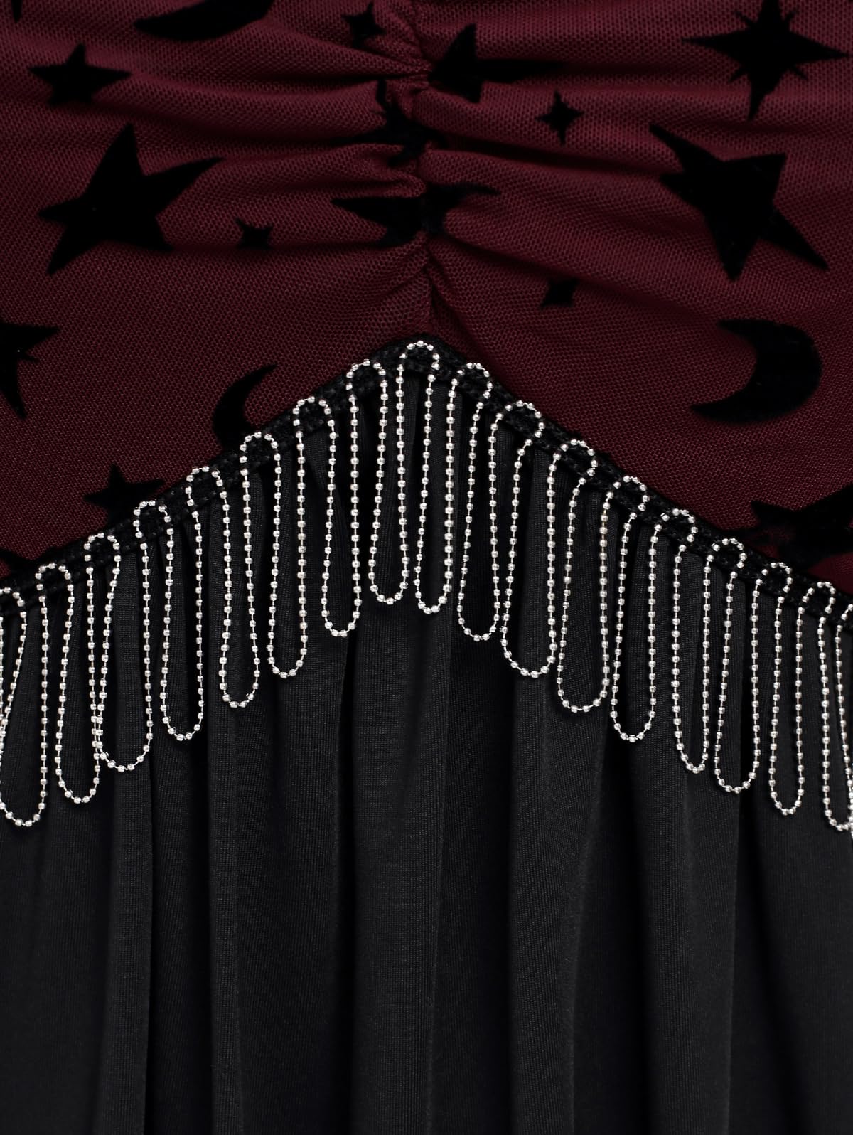 ROSE GAL Women Plus Size Gothic Moon Star Mesh Panel Bell Sleeves Chain Tassel T-Shirt Punk Gothic Flare Sleeves Top Costume Top(Deep Red_1/4X)